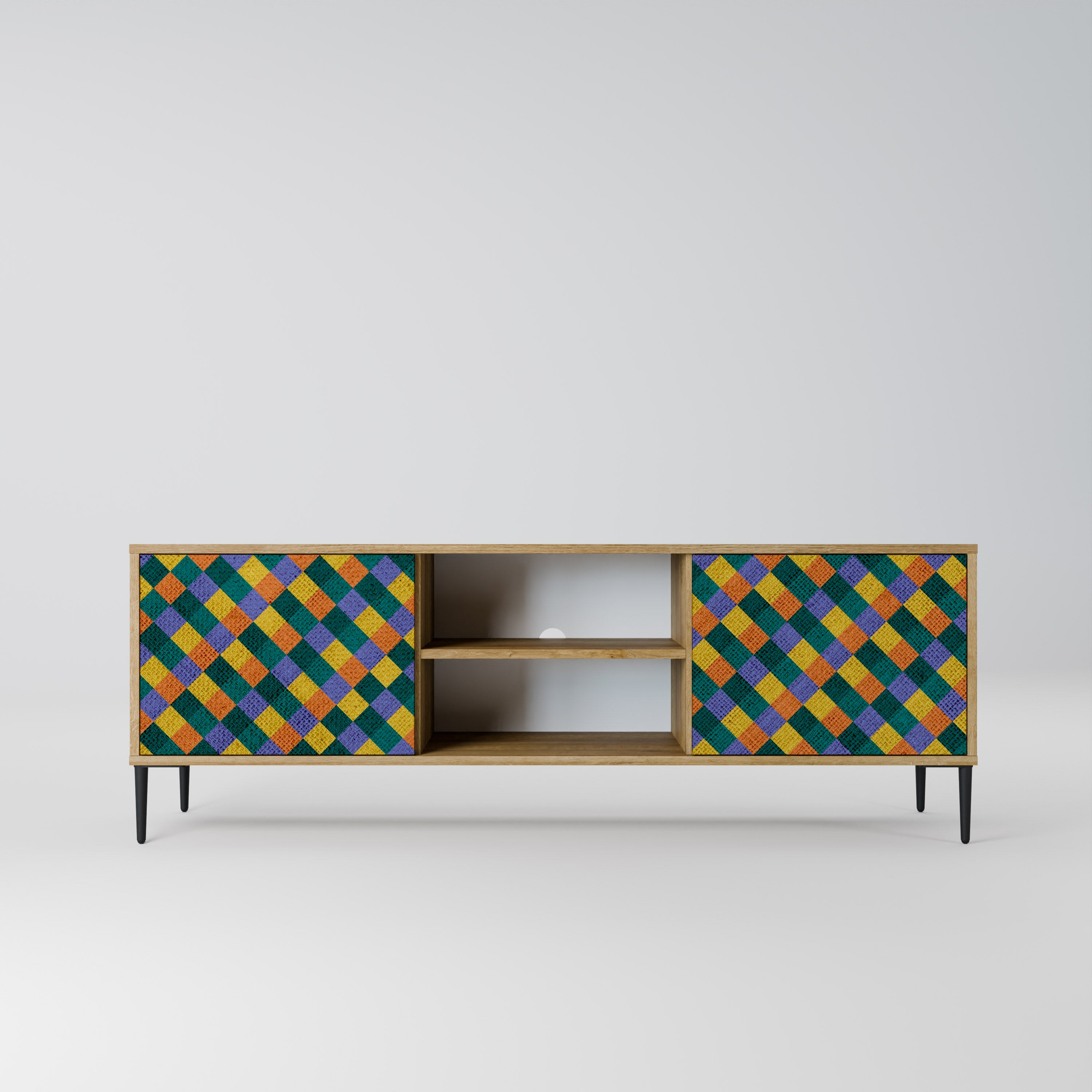 PAINTED SQUARES MIX 2-Door TV Stand in Oak Effect