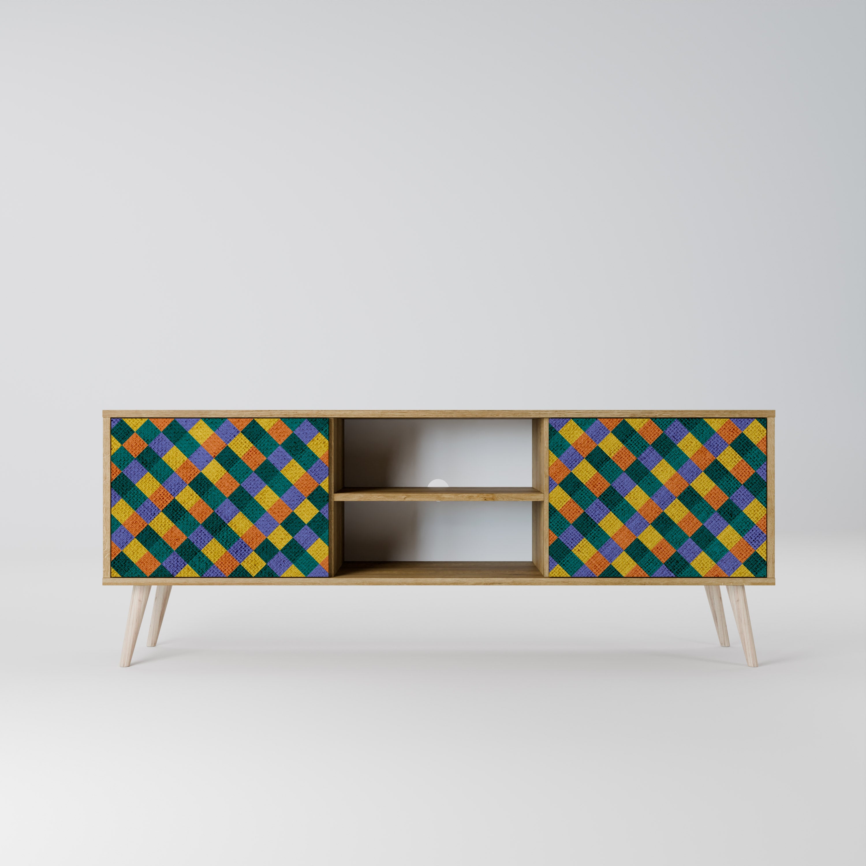 PAINTED SQUARES MIX 2-Door TV Stand in Oak Effect