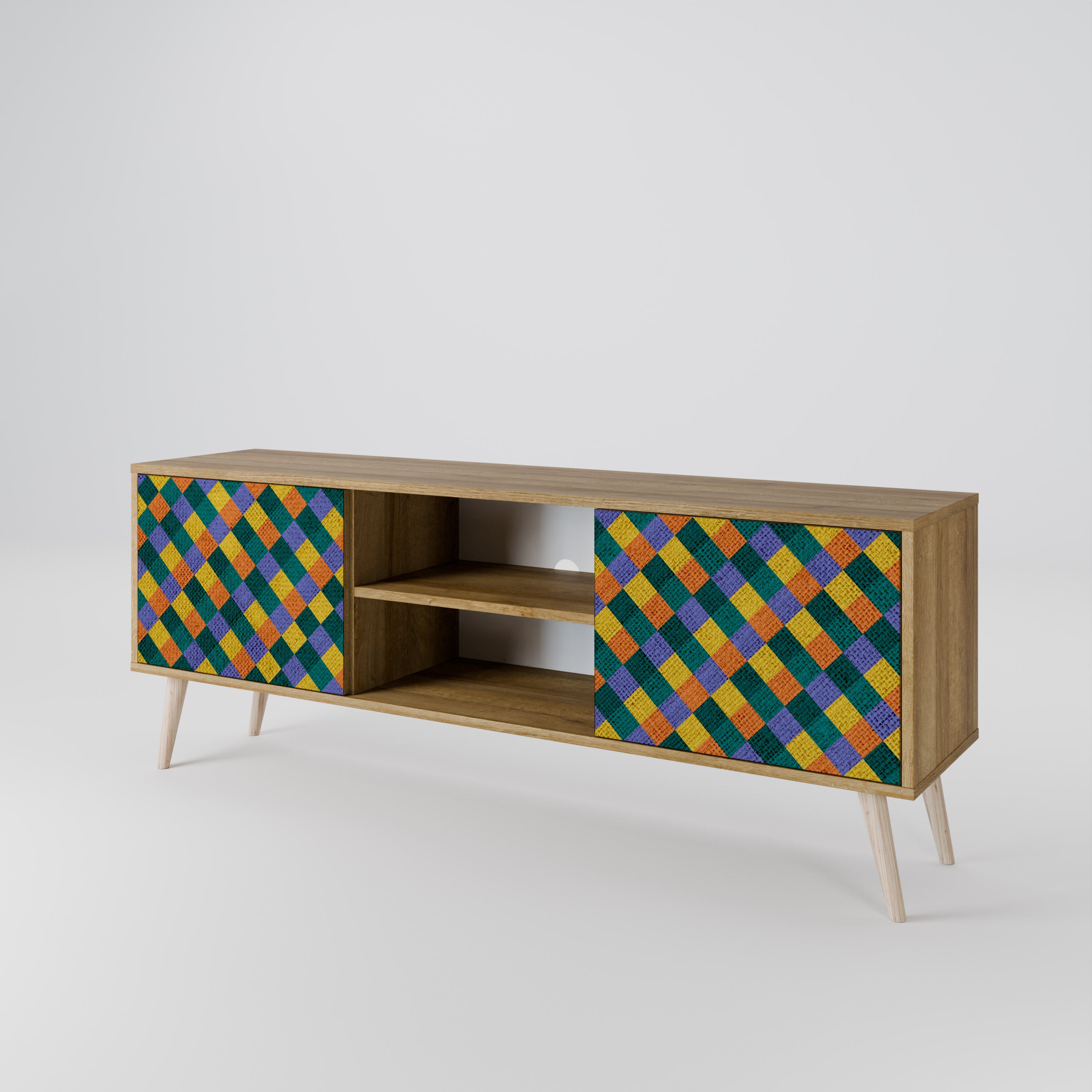 PAINTED SQUARES MIX 2-Door TV Stand in Oak Effect