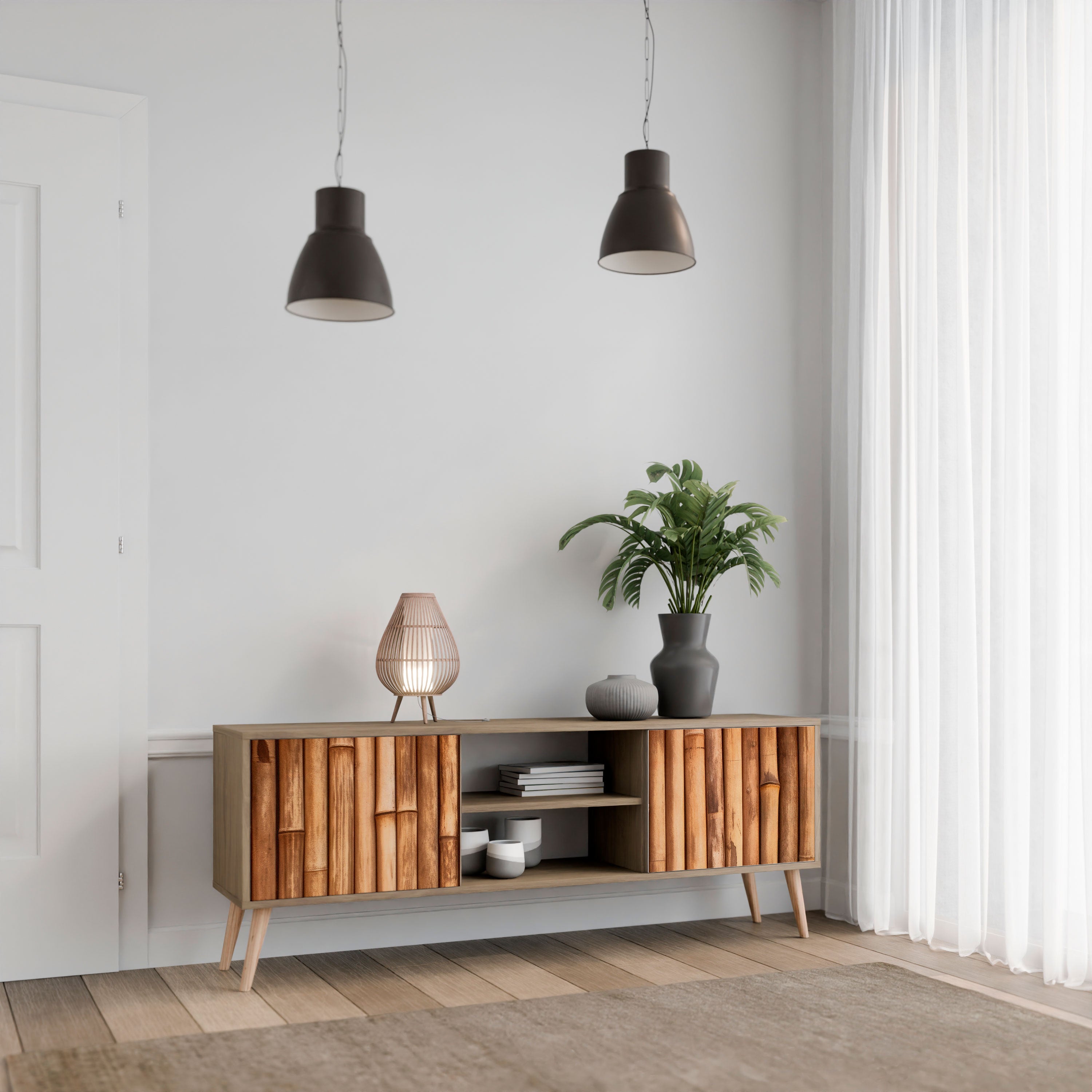 NATURAL WOOD 2-Door TV Stand in Oak Effect