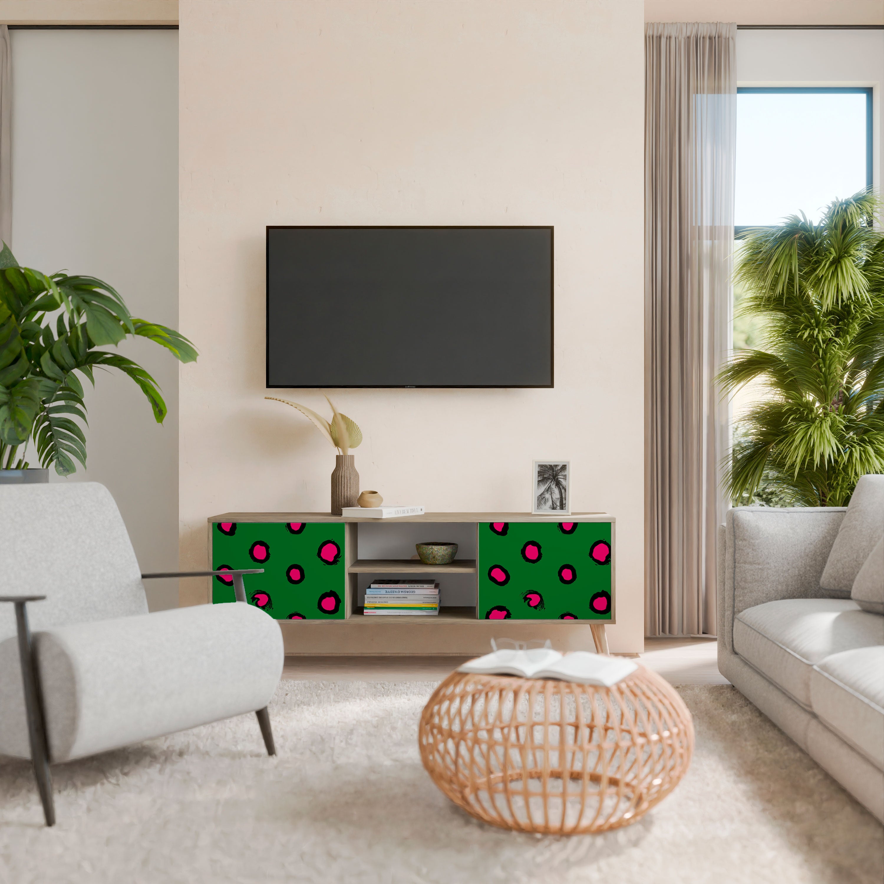 FUNKY SPOTS 2-Door TV Stand in Oak Effect