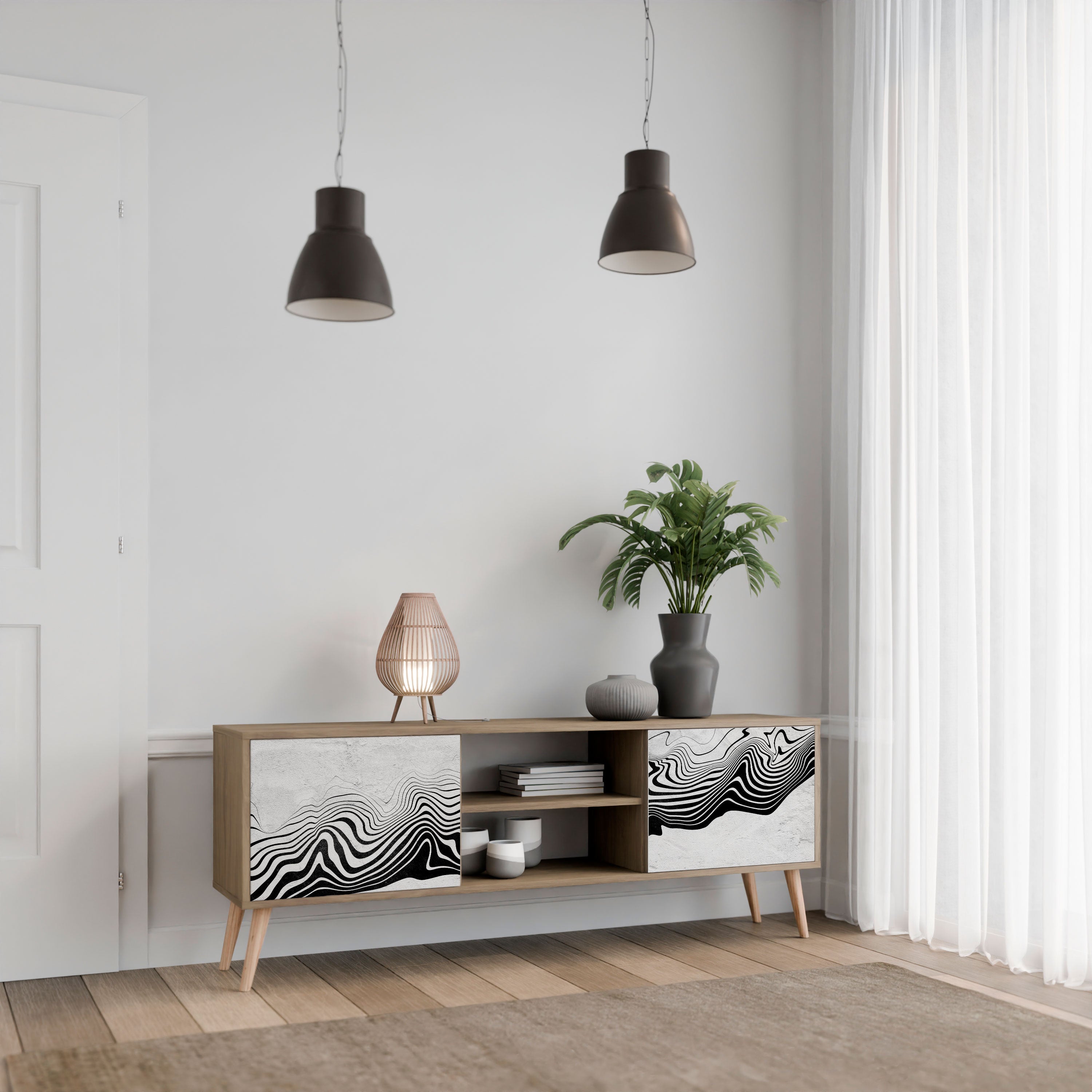 MONOCHROME MIRAGE 2-Door TV Stand in Oak Effect