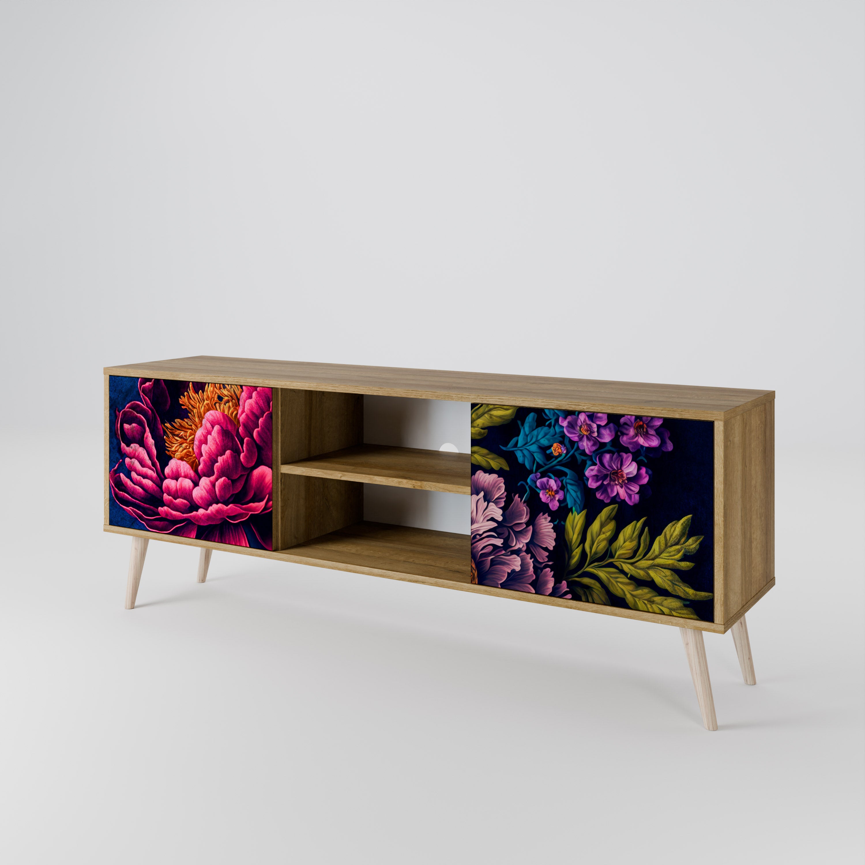 BLOOMING ELEGANCE 2-Door TV Stand in Oak Effect