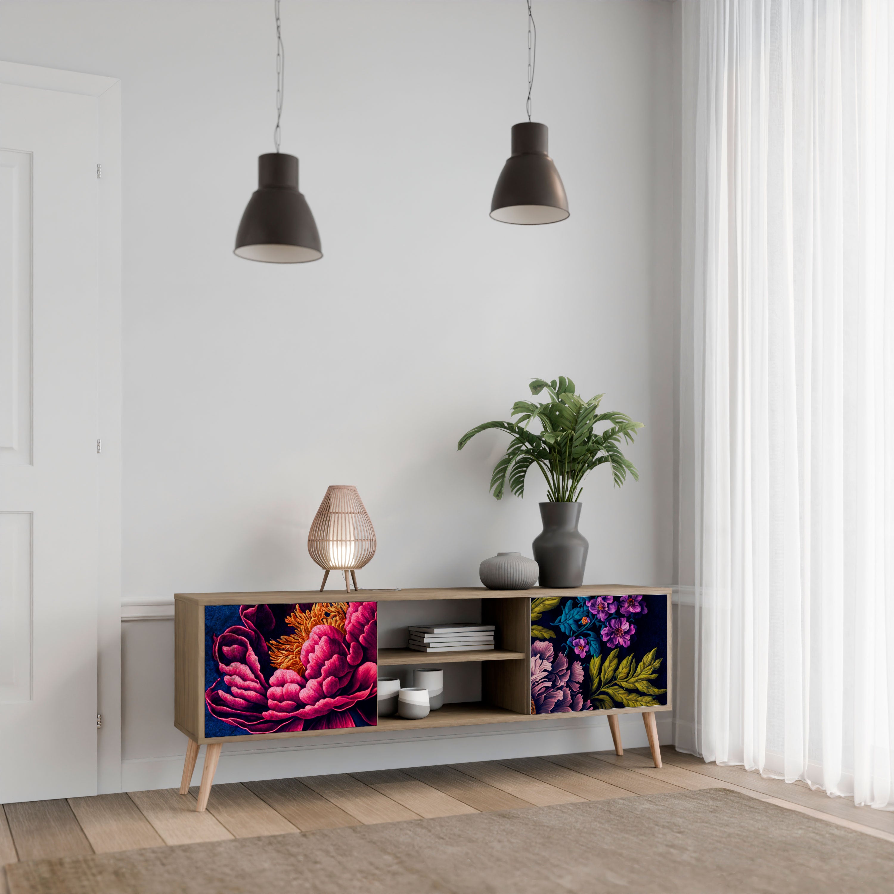 BLOOMING ELEGANCE 2-Door TV Stand in Oak Effect