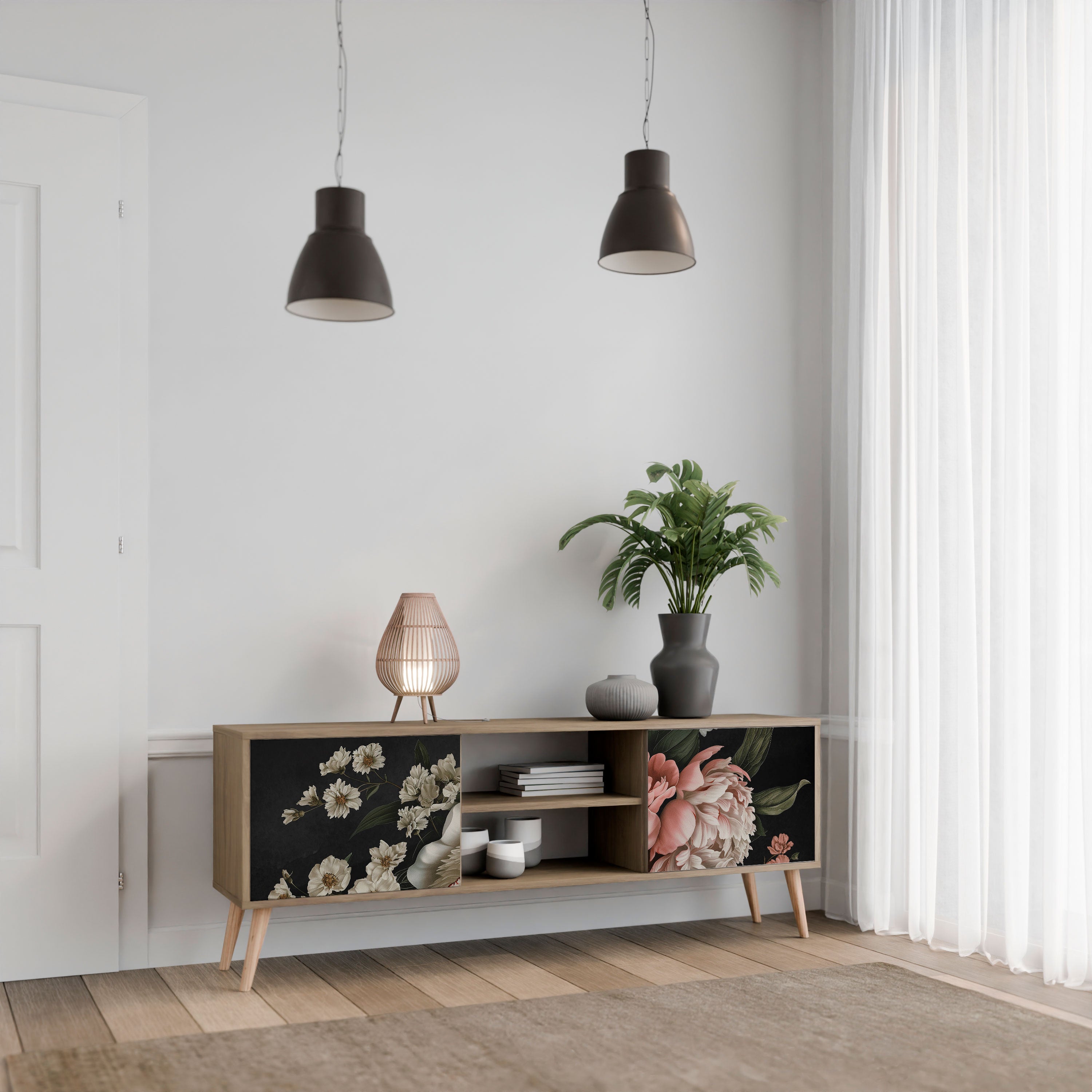 LUSH ELEGANCE 2-Door TV Stand in Oak Effect