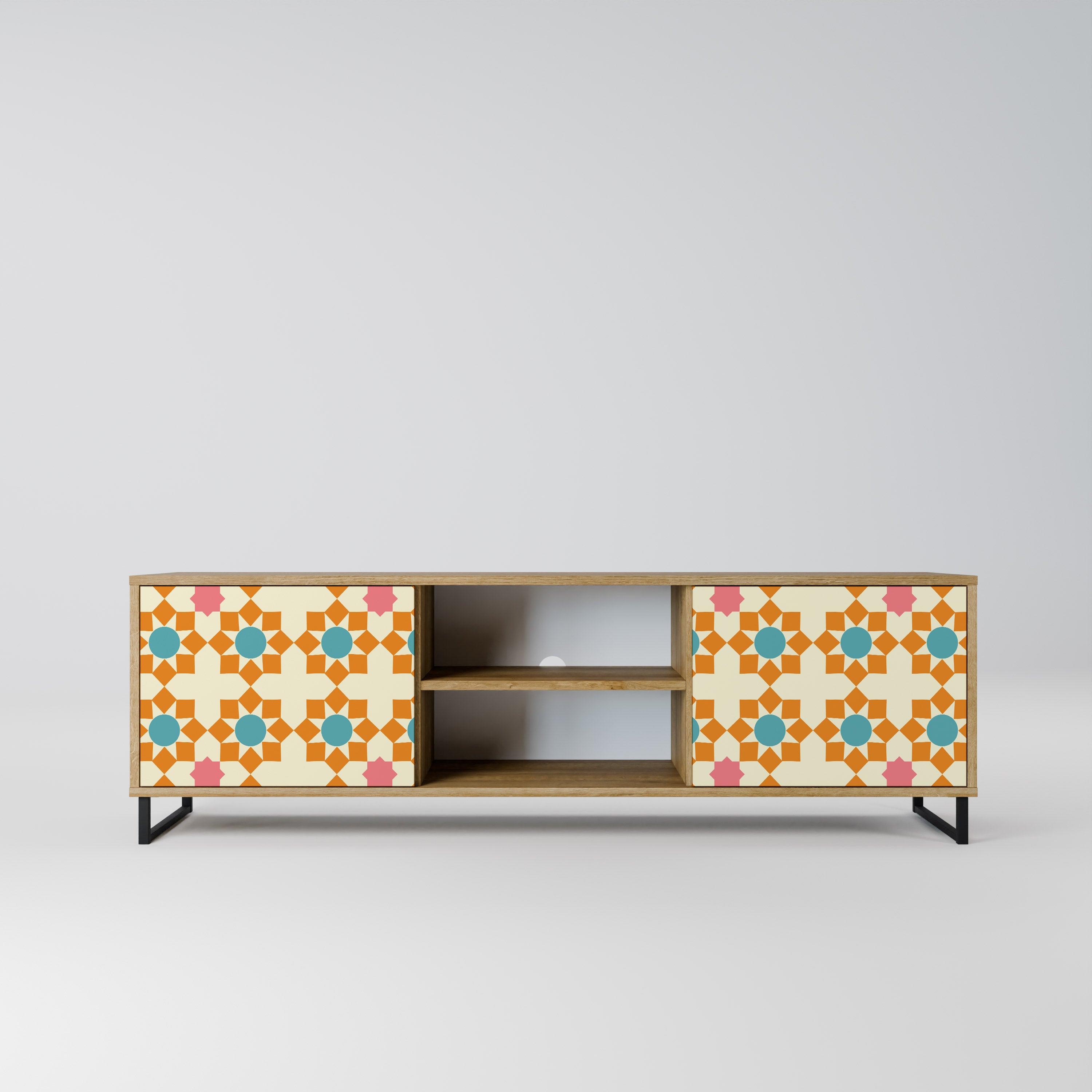 FLORAL DECOR 2-Door TV Stand in Oak Effect