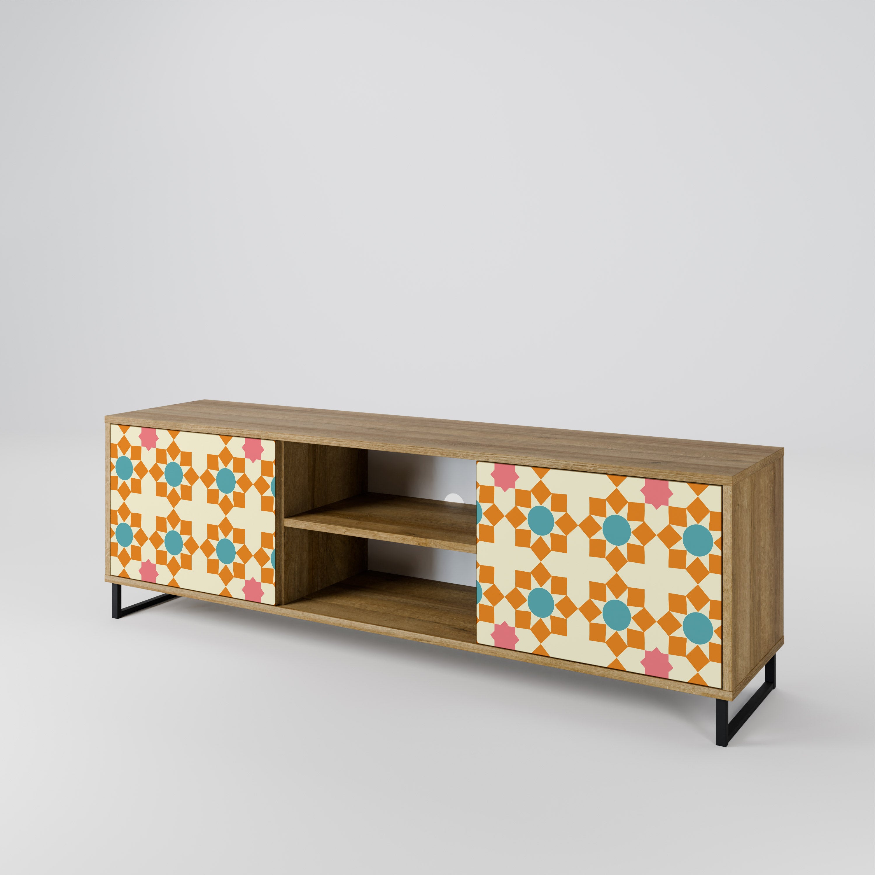 FLORAL DECOR 2-Door TV Stand in Oak Effect