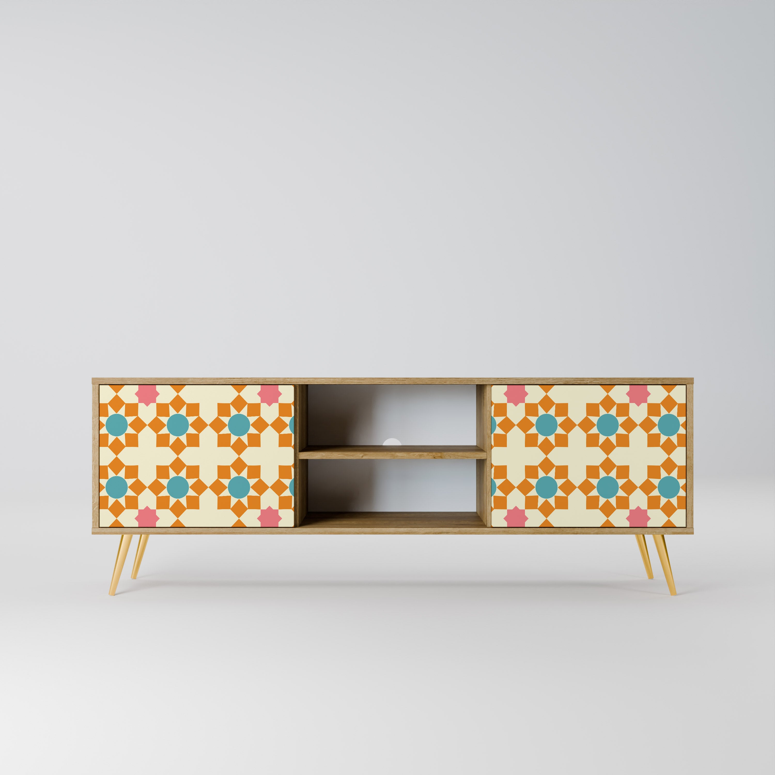FLORAL DECOR 2-Door TV Stand in Oak Effect