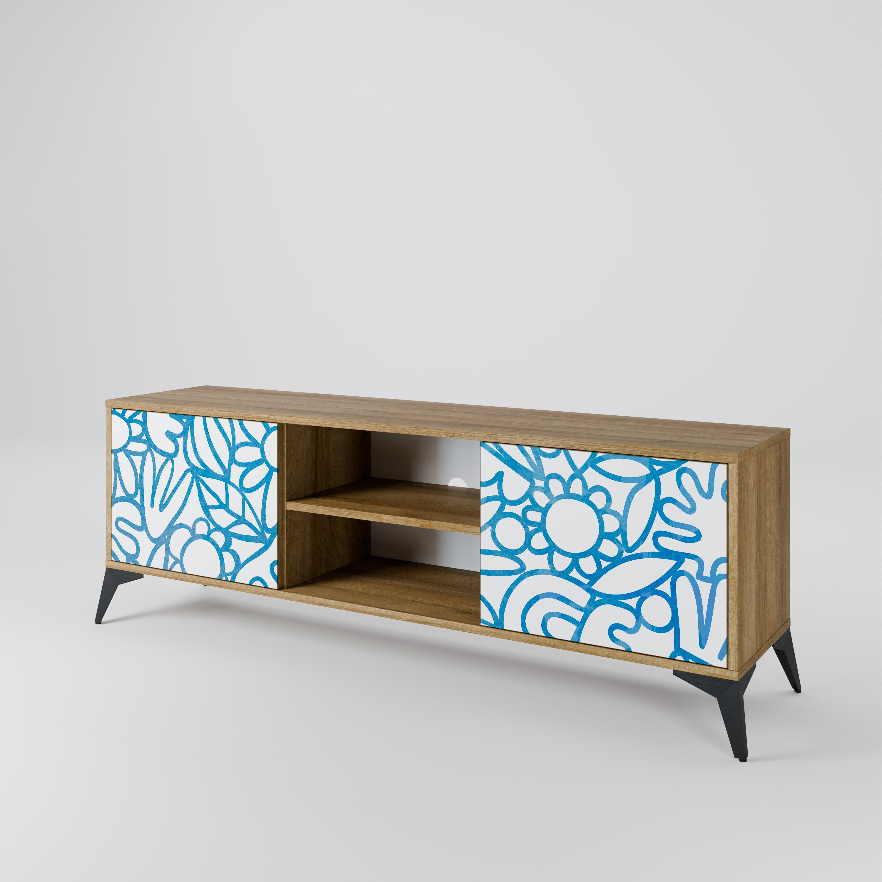 BLOOMY MORNING 2-Door TV Stand in Oak Effect
