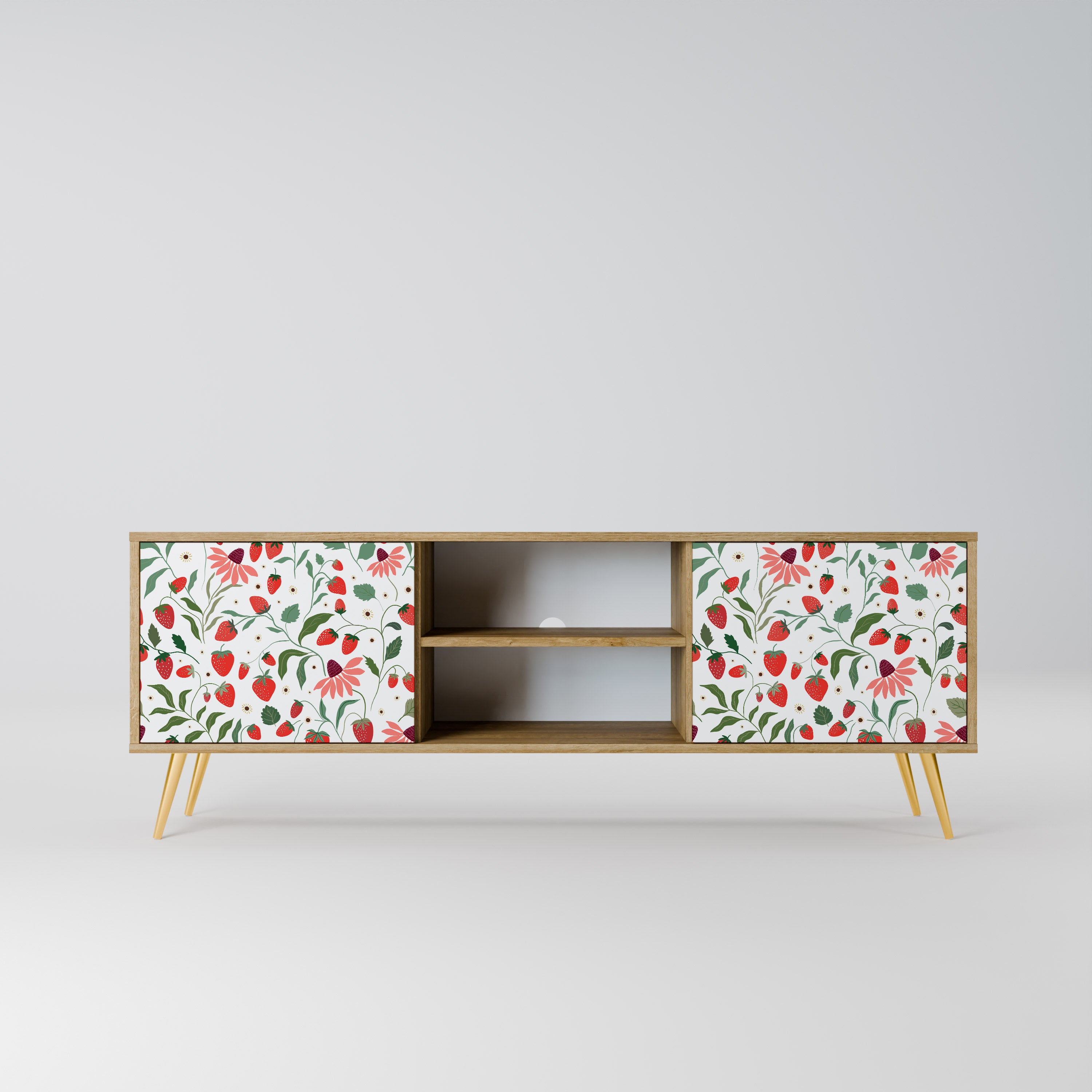 Mueble de TV de 2 puertas con efecto roble FLORES Y FRESAS