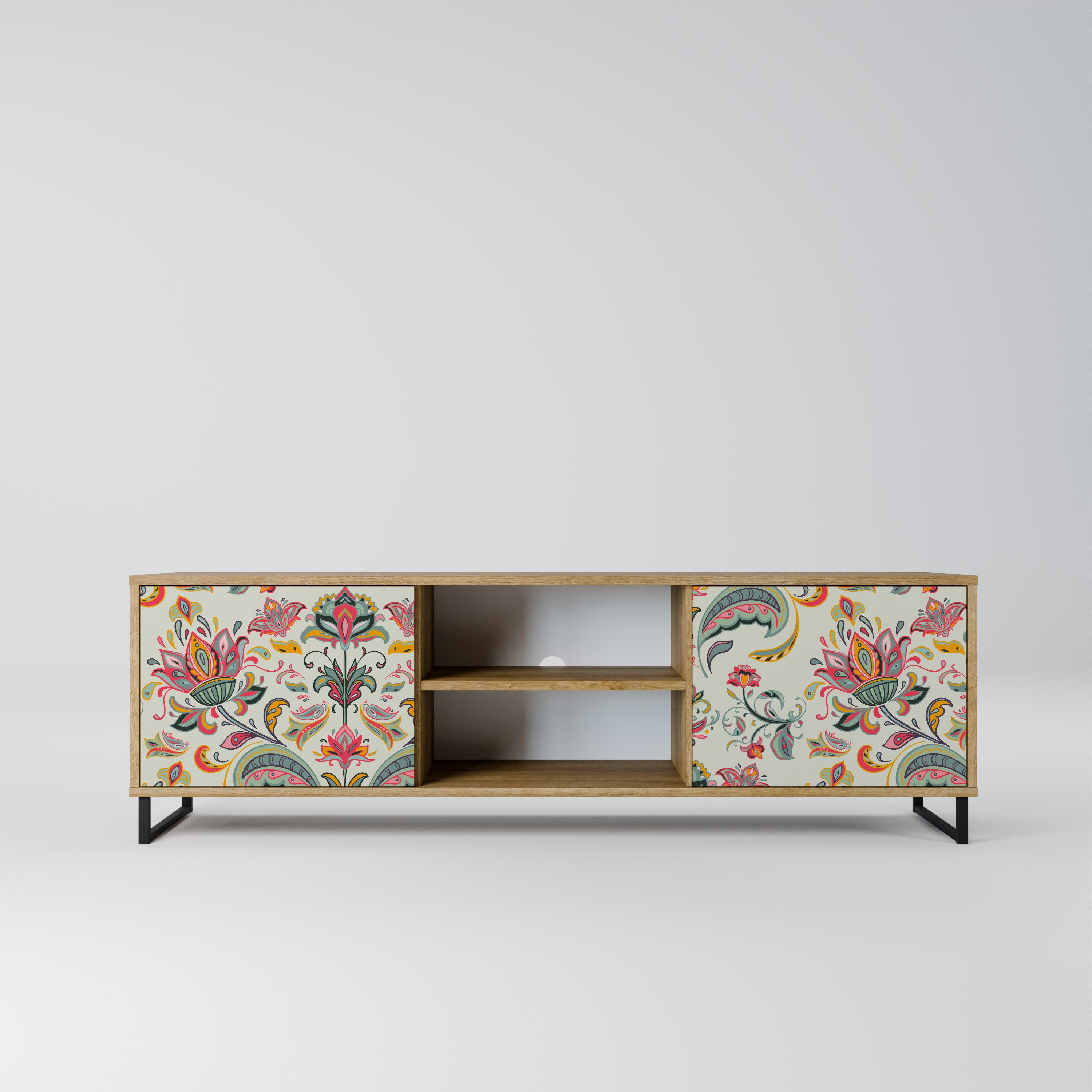 Mueble de TV de 2 puertas ORGANIC FOLKLORE con efecto roble