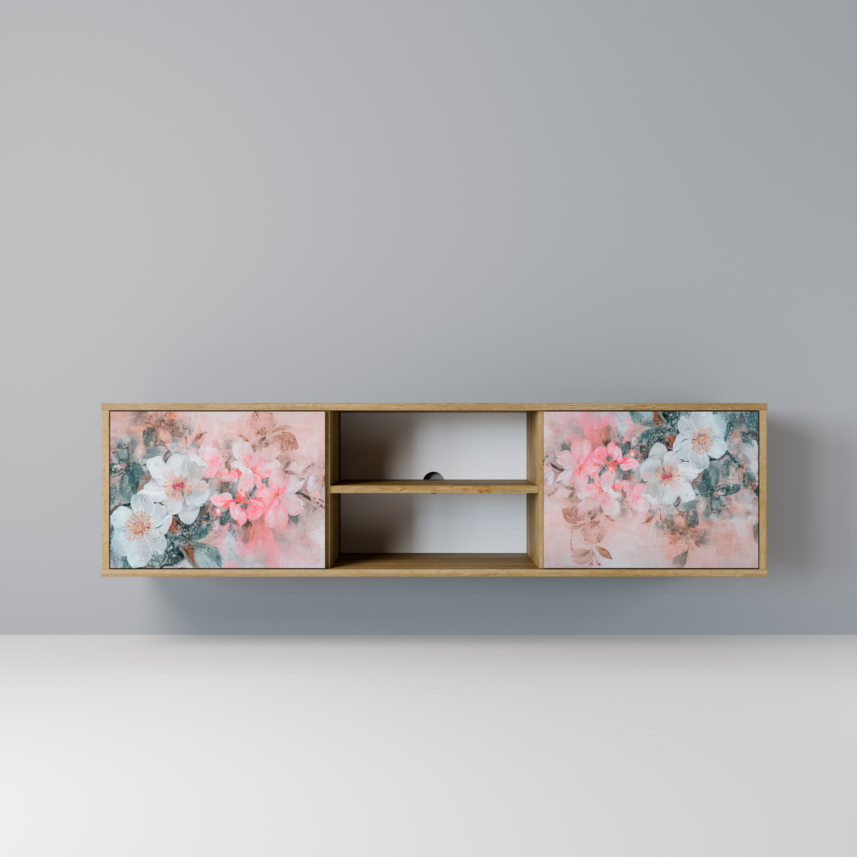 Mueble de TV de 2 puertas CHERRY BLOSSOM con efecto roble