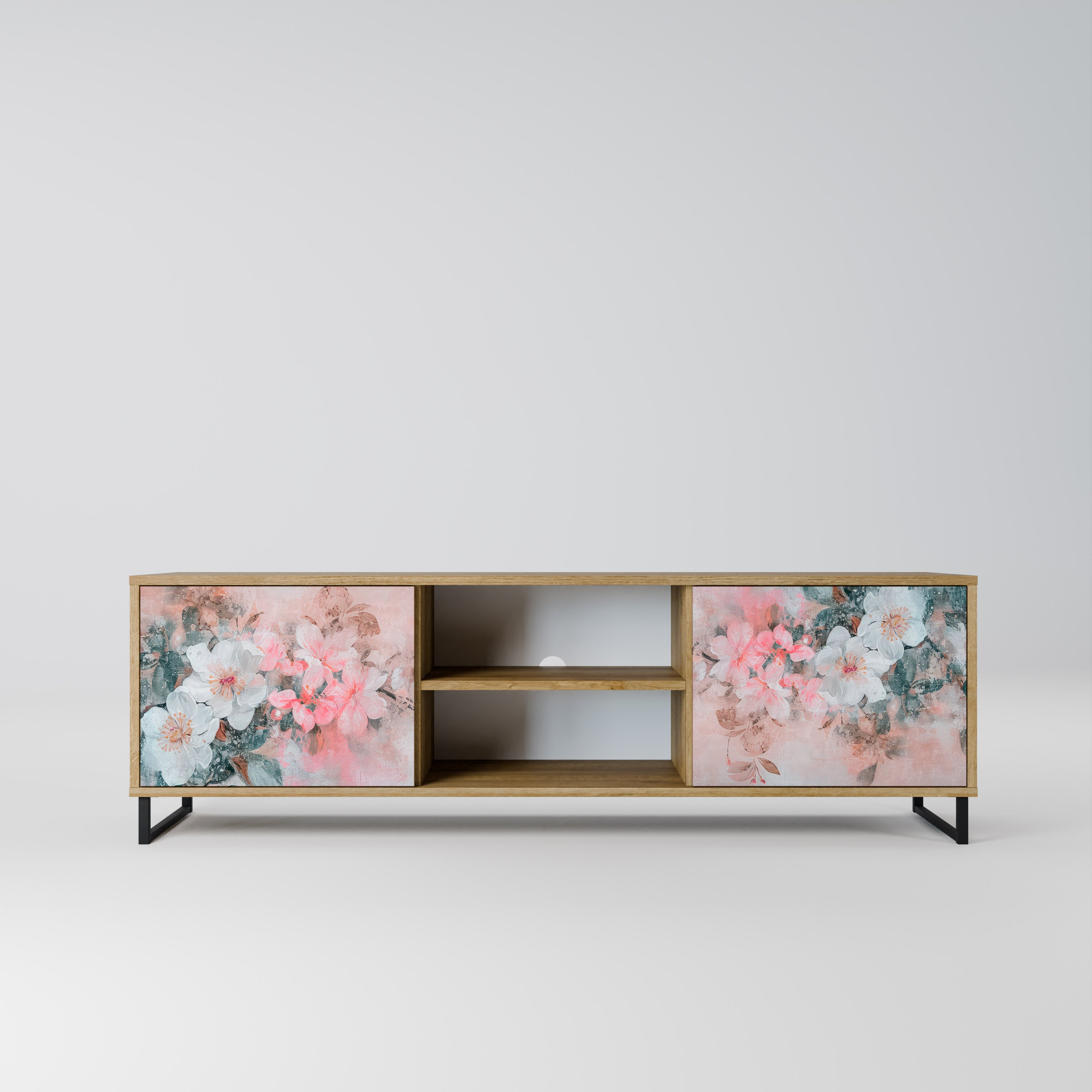 Mueble de TV de 2 puertas CHERRY BLOSSOM con efecto roble
