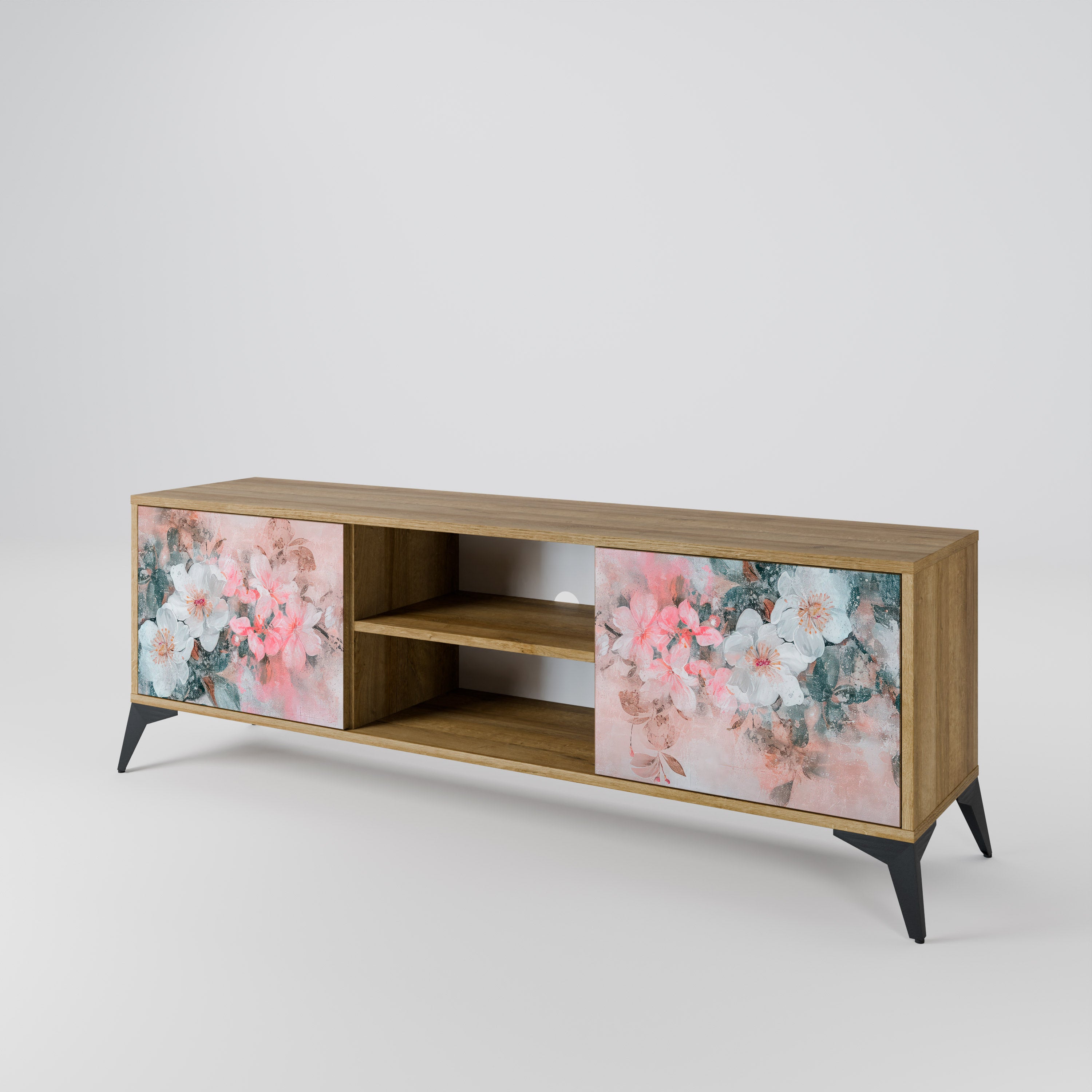 Mueble de TV de 2 puertas CHERRY BLOSSOM con efecto roble