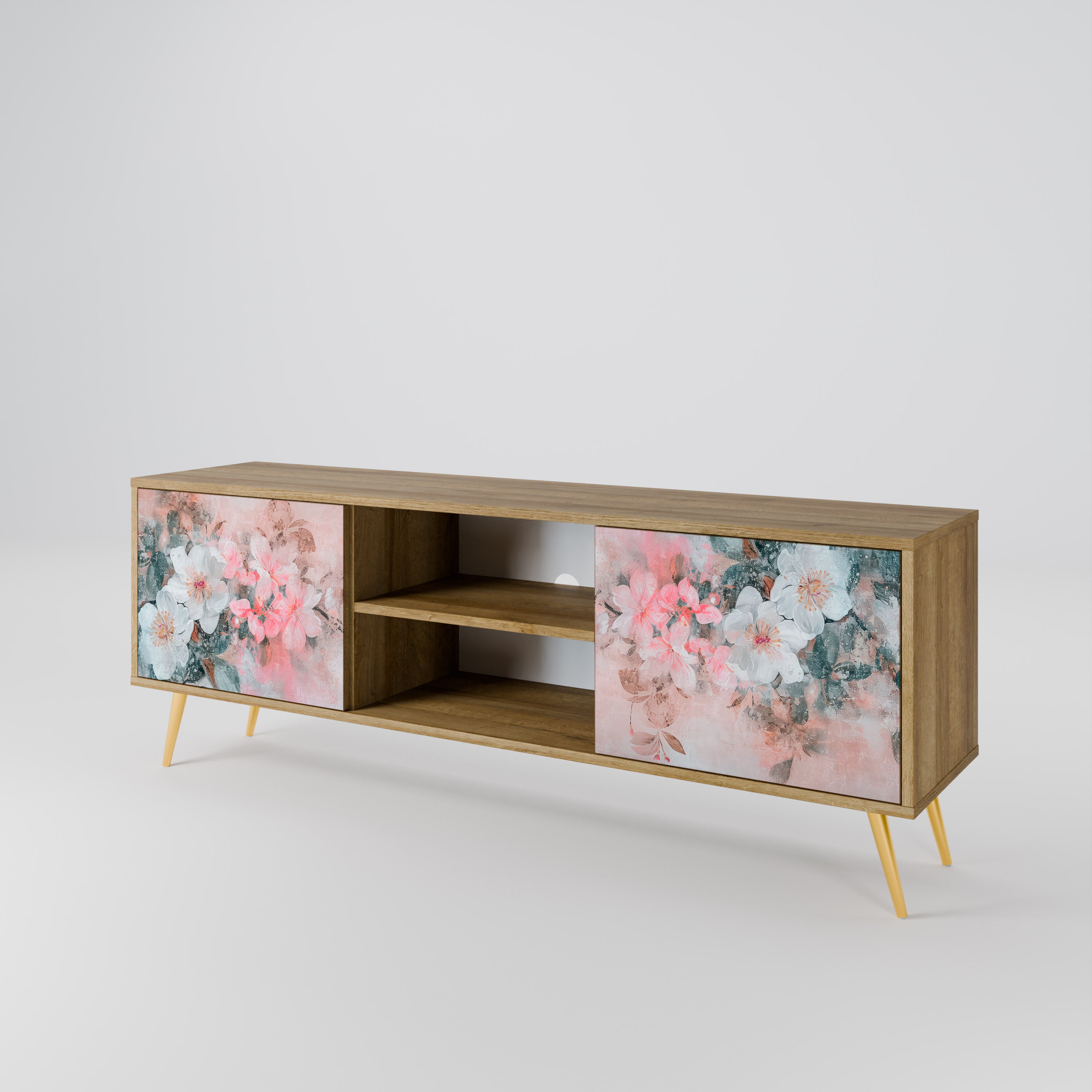 Mueble de TV de 2 puertas CHERRY BLOSSOM con efecto roble