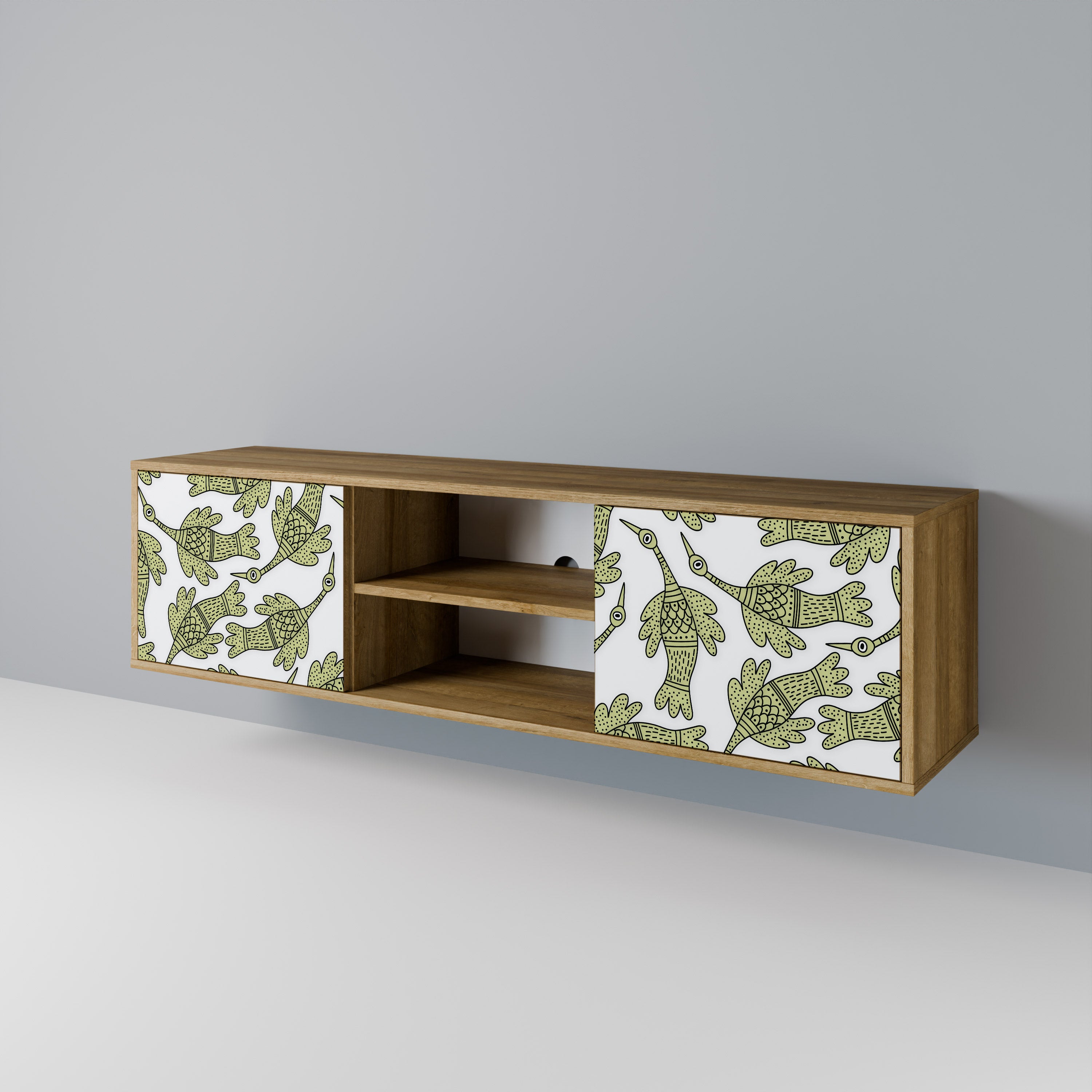 Mueble de TV de 2 puertas SEEDLING SONGBIRD con efecto roble
