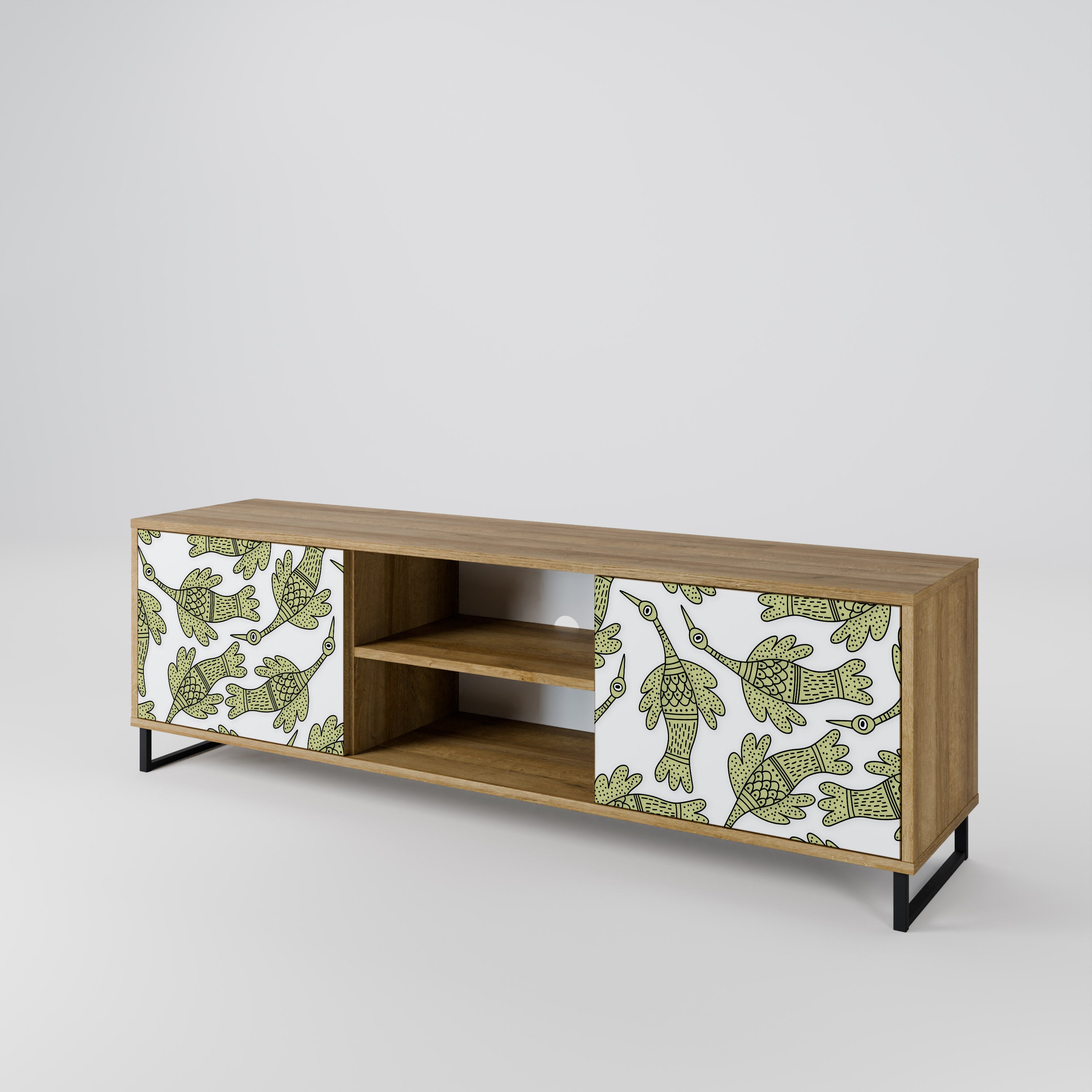Mueble de TV de 2 puertas SEEDLING SONGBIRD con efecto roble