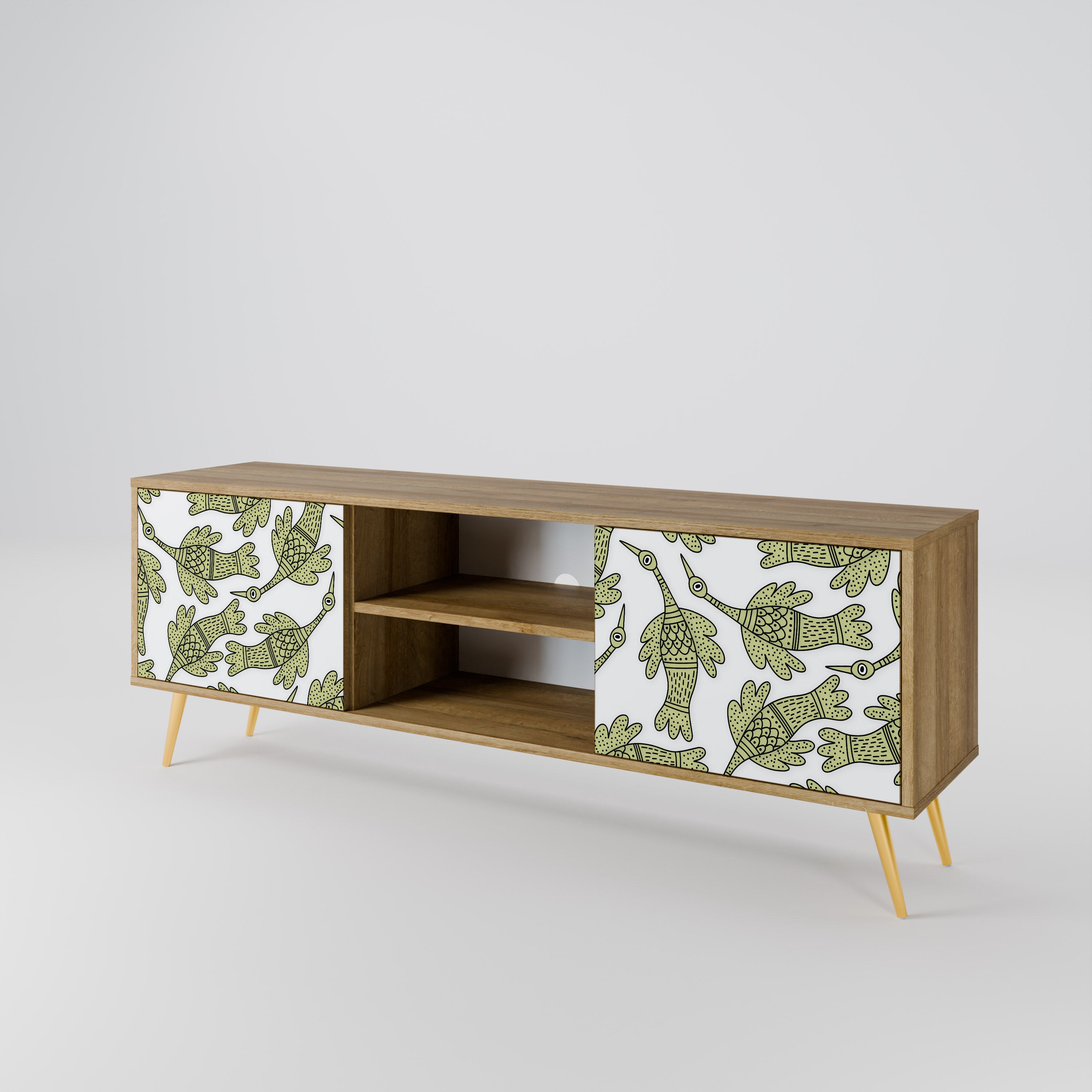 Mueble de TV de 2 puertas SEEDLING SONGBIRD con efecto roble