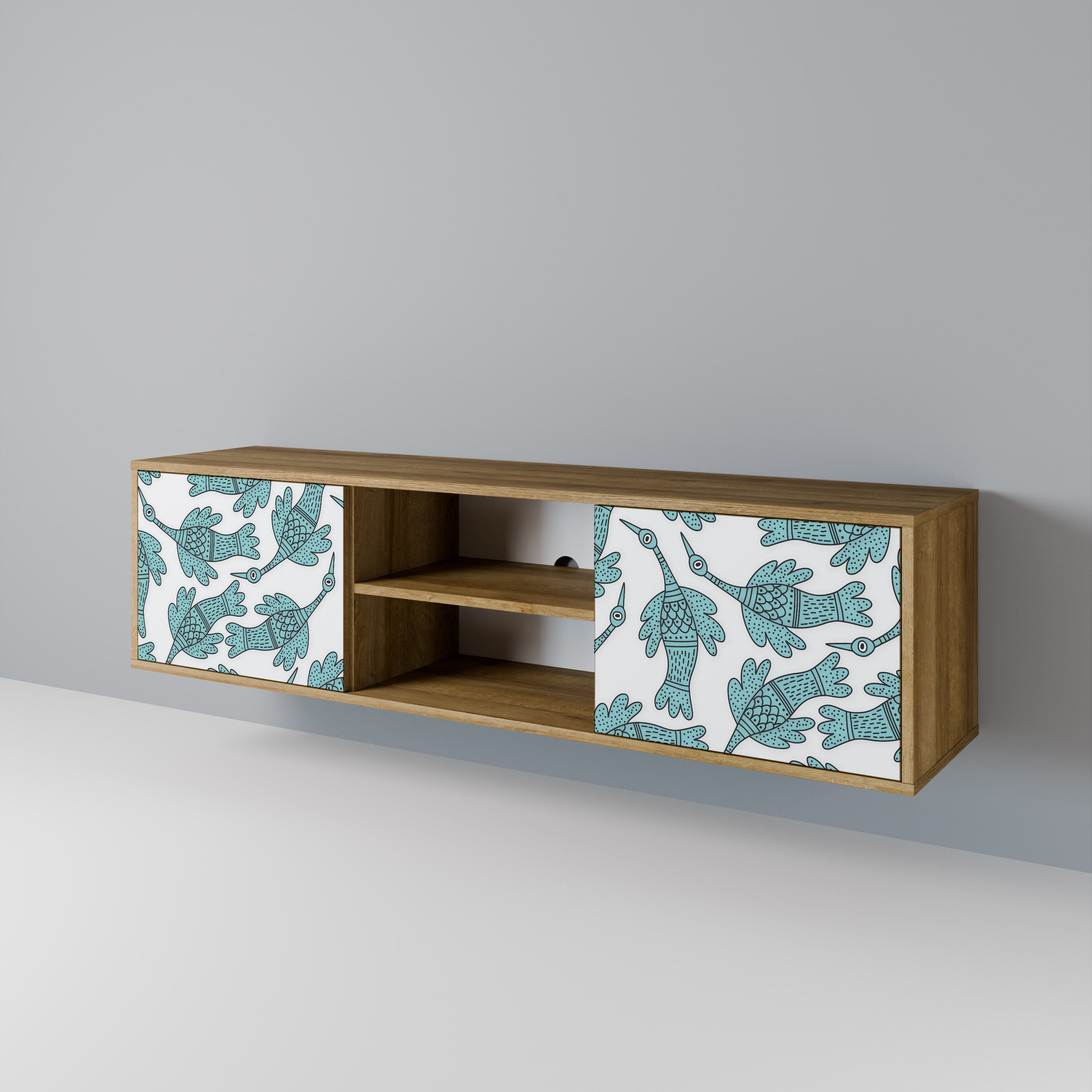Mueble de TV de 2 puertas WATERSPOUT SONGIBIRD con efecto roble