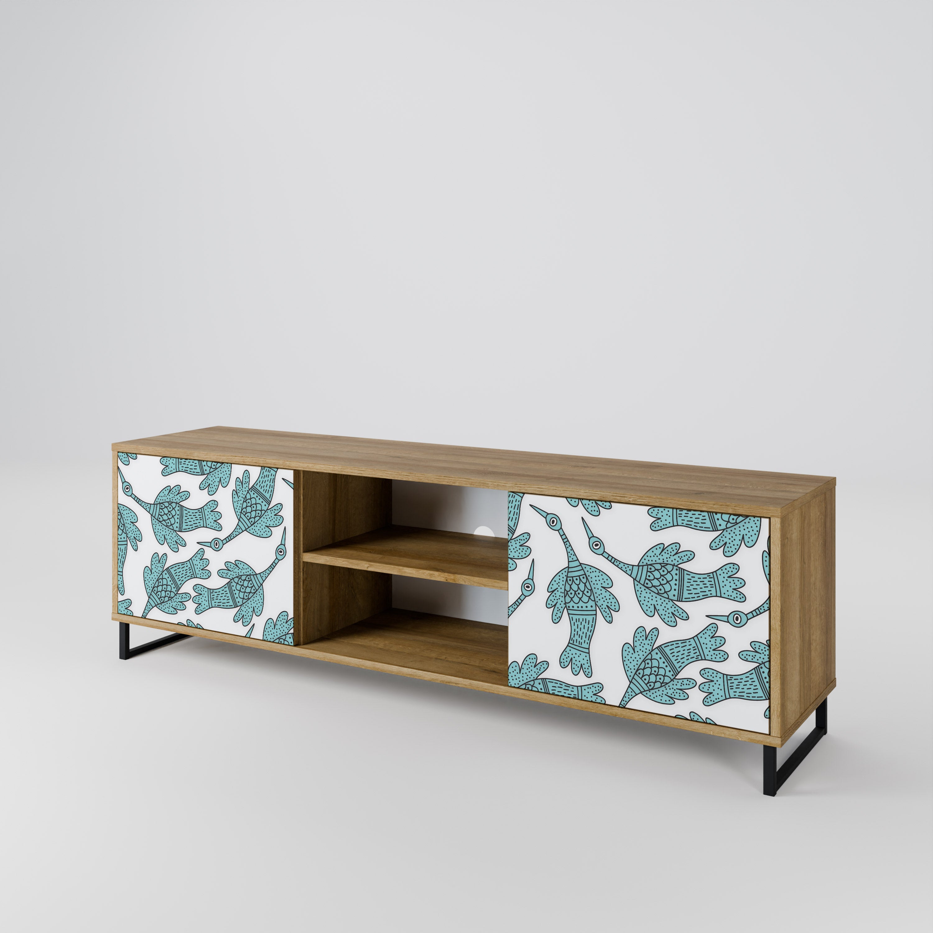 Mueble de TV de 2 puertas WATERSPOUT SONGIBIRD con efecto roble