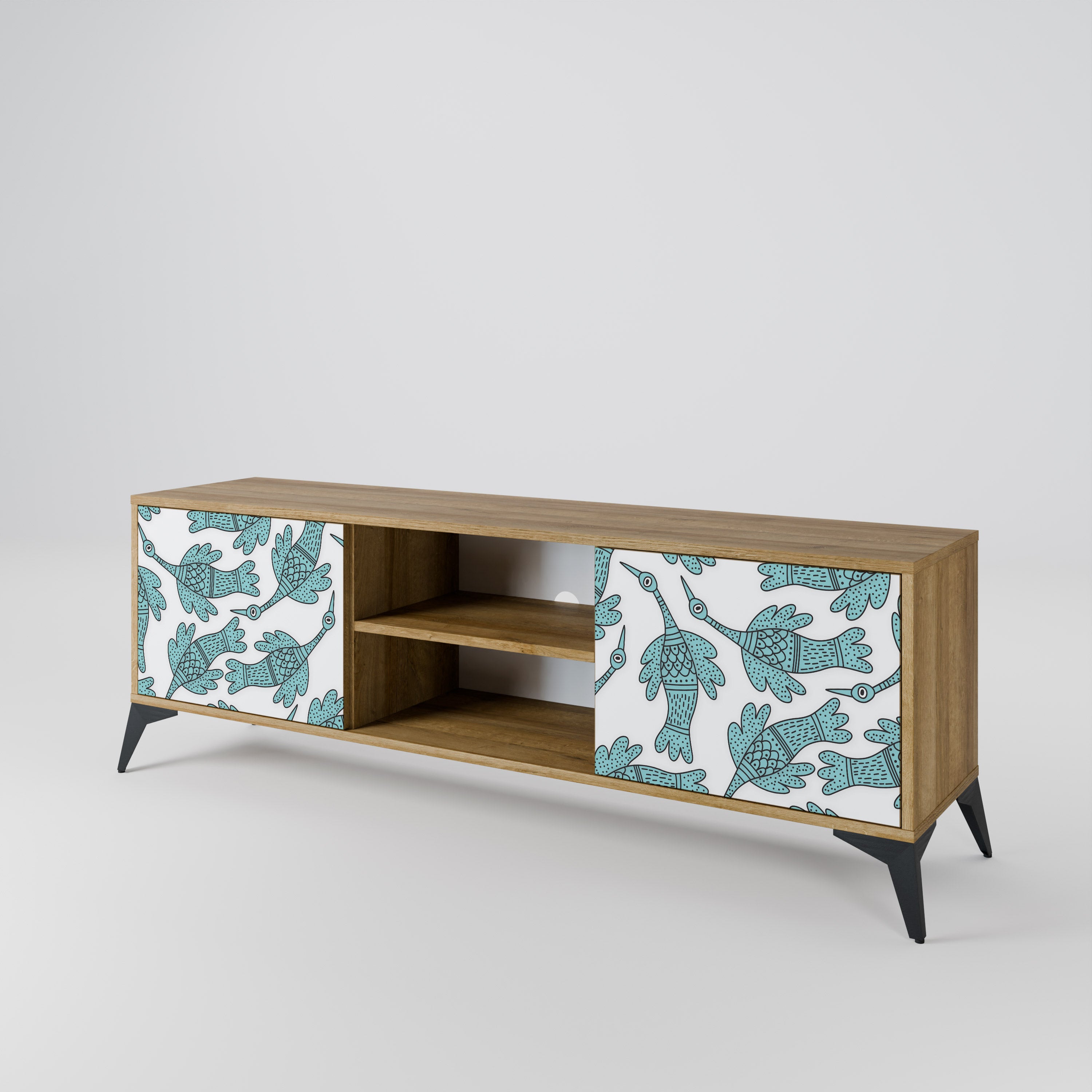 Mueble de TV de 2 puertas WATERSPOUT SONGIBIRD con efecto roble