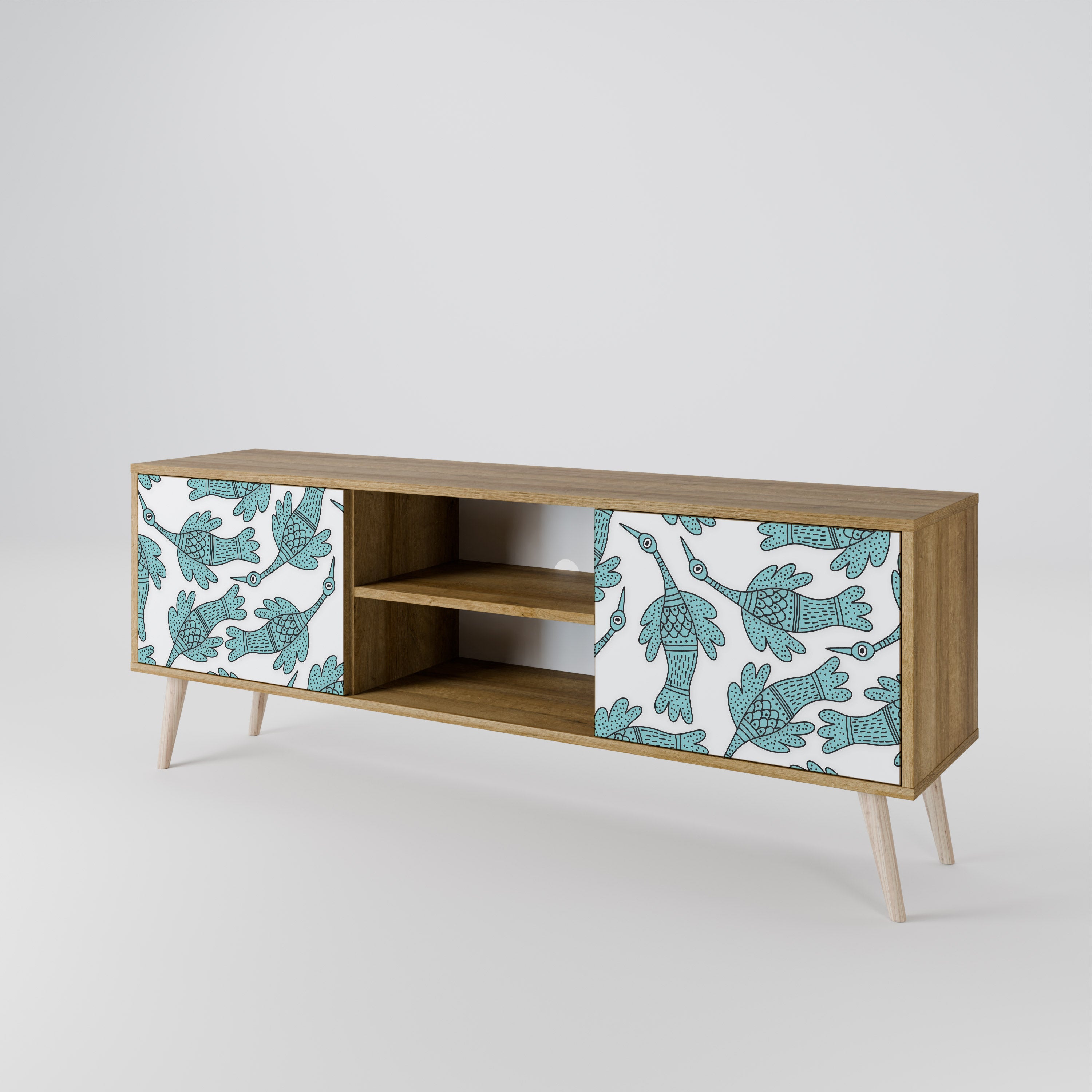 Mueble de TV de 2 puertas WATERSPOUT SONGIBIRD con efecto roble