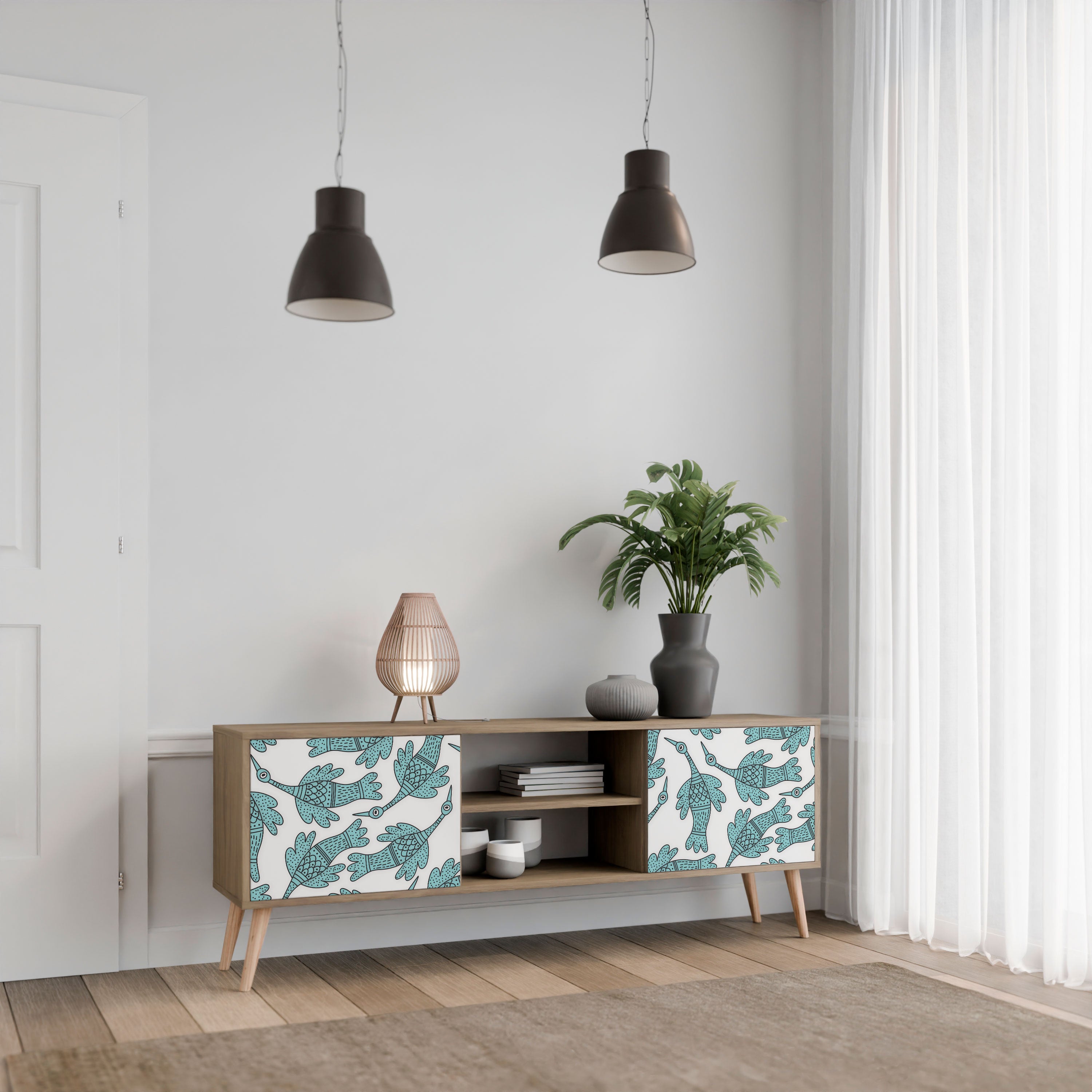 Mueble de TV de 2 puertas WATERSPOUT SONGIBIRD con efecto roble
