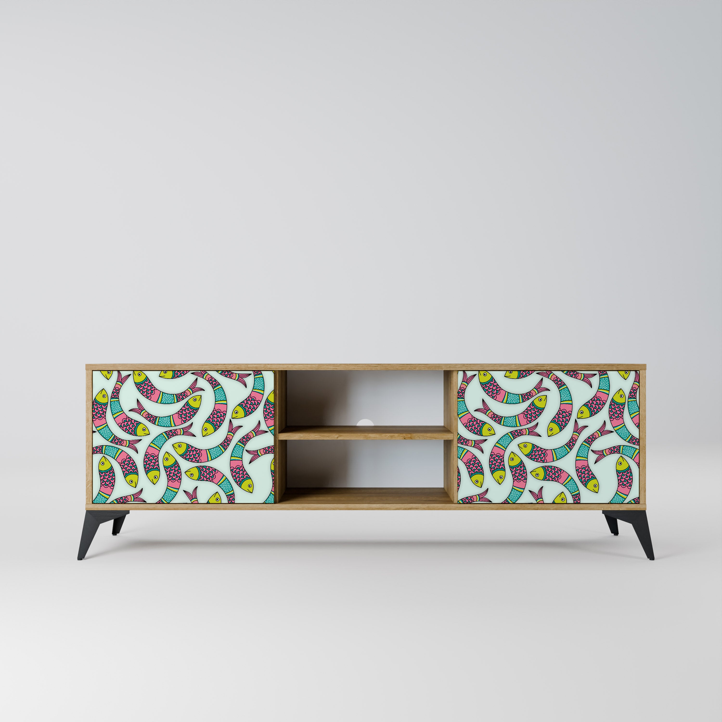 Mueble de TV de 2 puertas INDIAN FISH con efecto roble