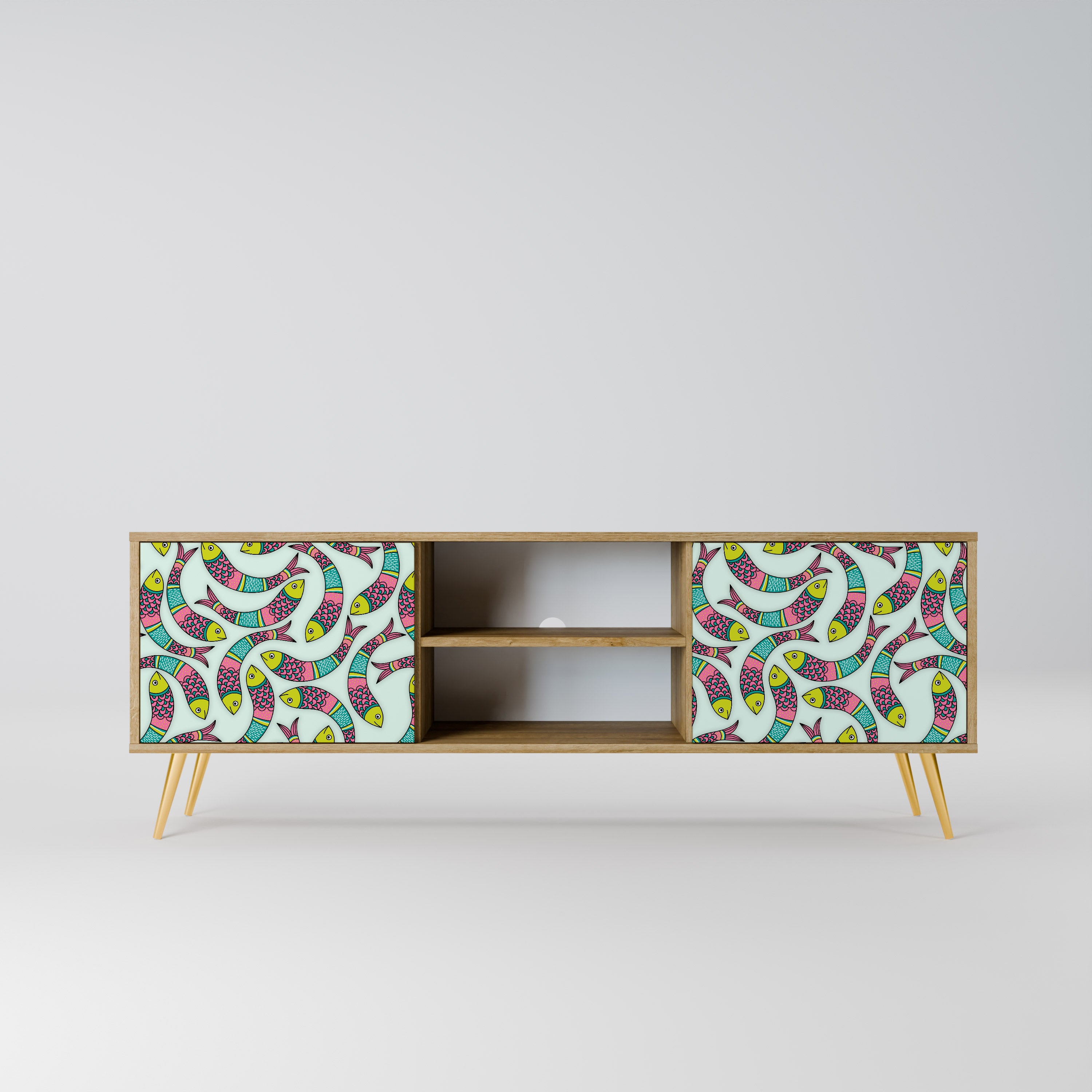 Mueble de TV de 2 puertas INDIAN FISH con efecto roble