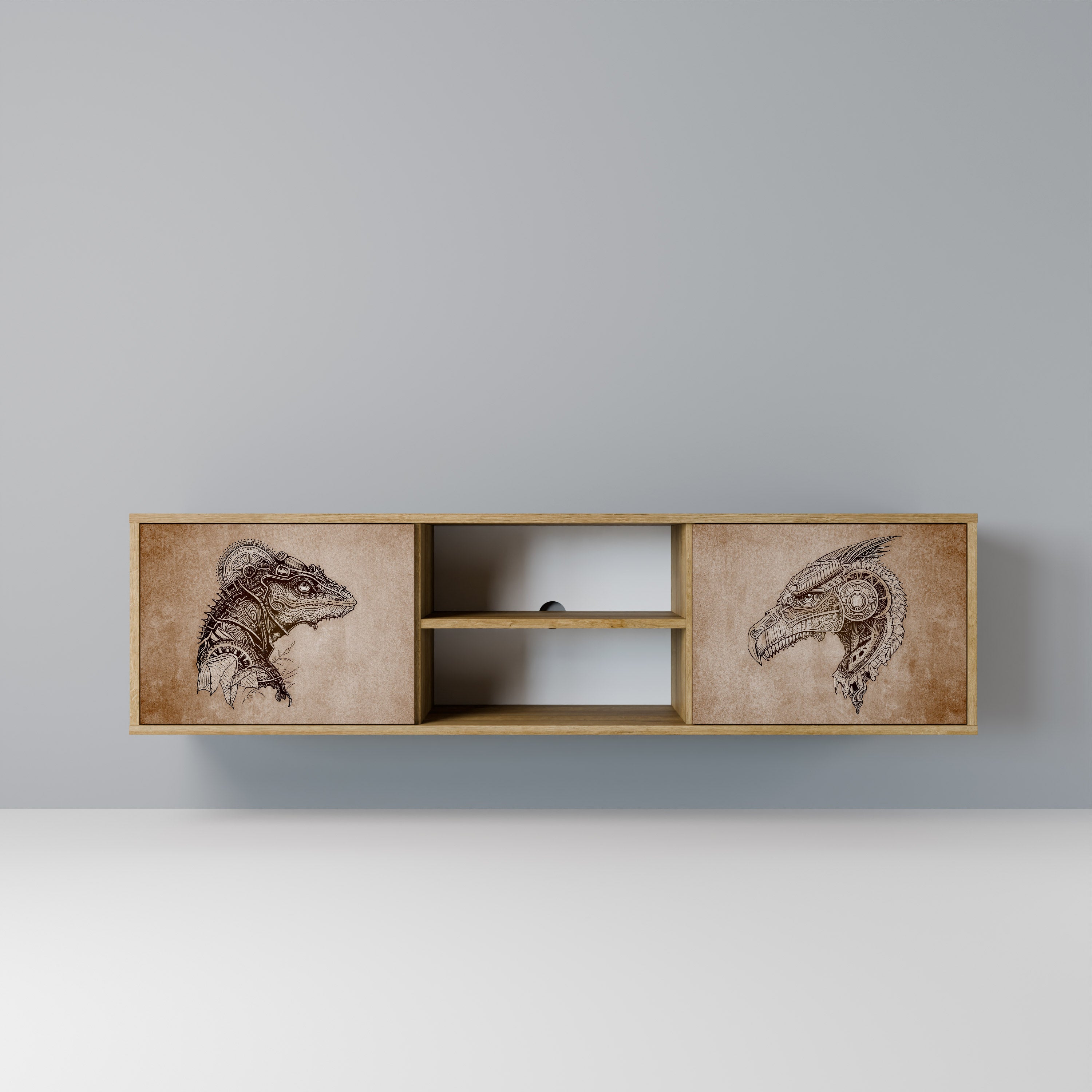 Mueble de TV de 2 puertas STEAMPUNK CLAN con efecto roble