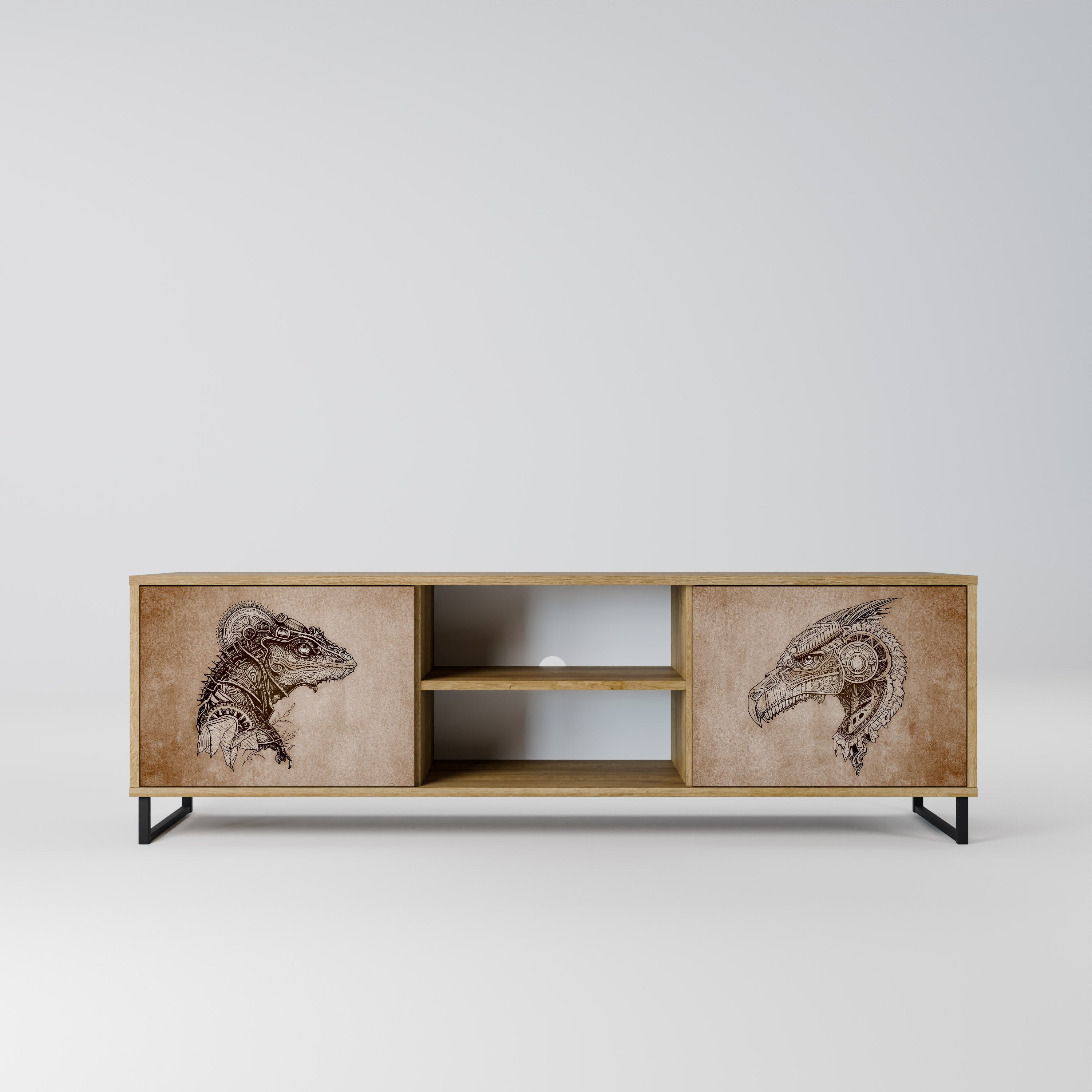 Mueble de TV de 2 puertas STEAMPUNK CLAN con efecto roble