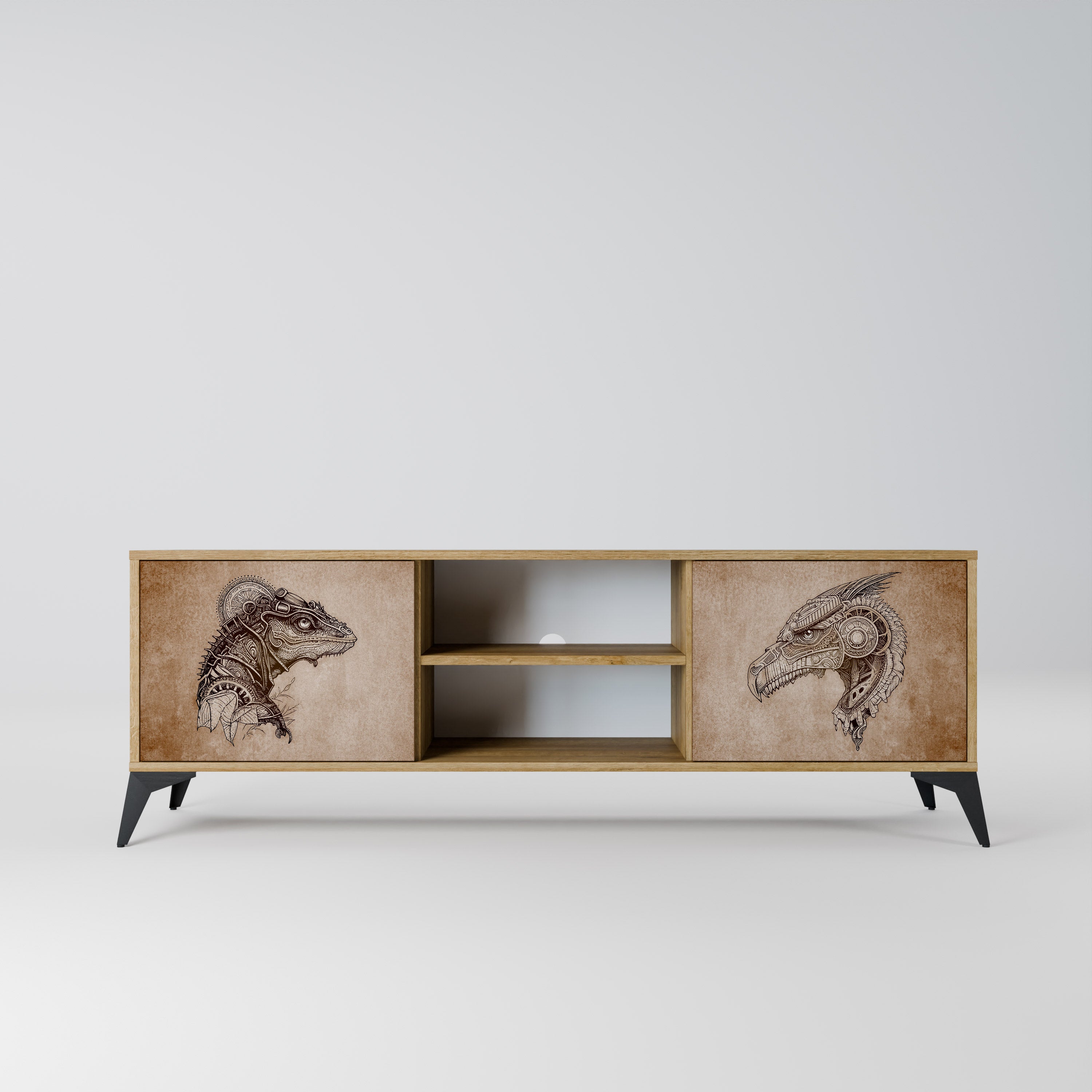 Mueble de TV de 2 puertas STEAMPUNK CLAN con efecto roble