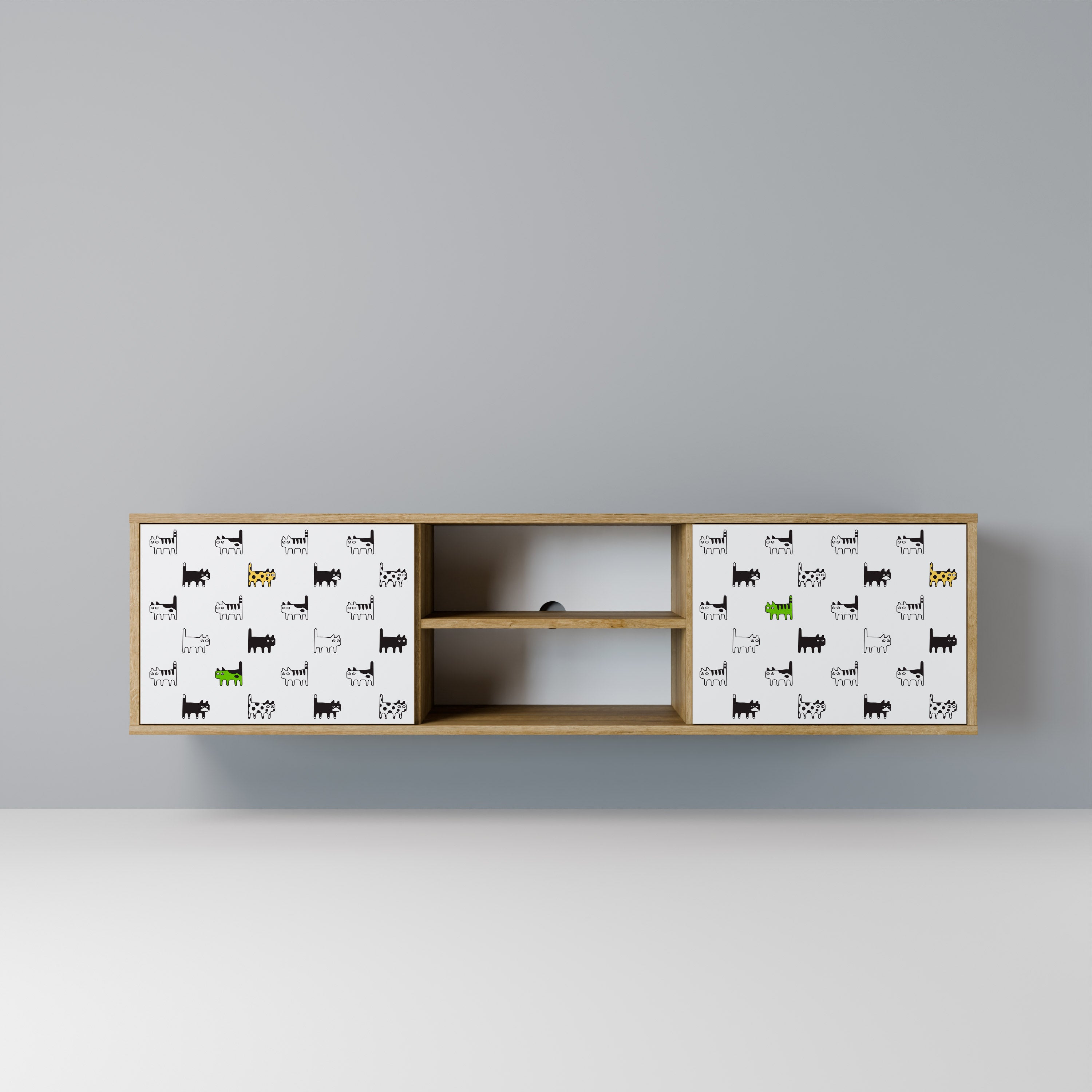 Mueble de TV de 2 puertas CATS COMPILATION en efecto roble