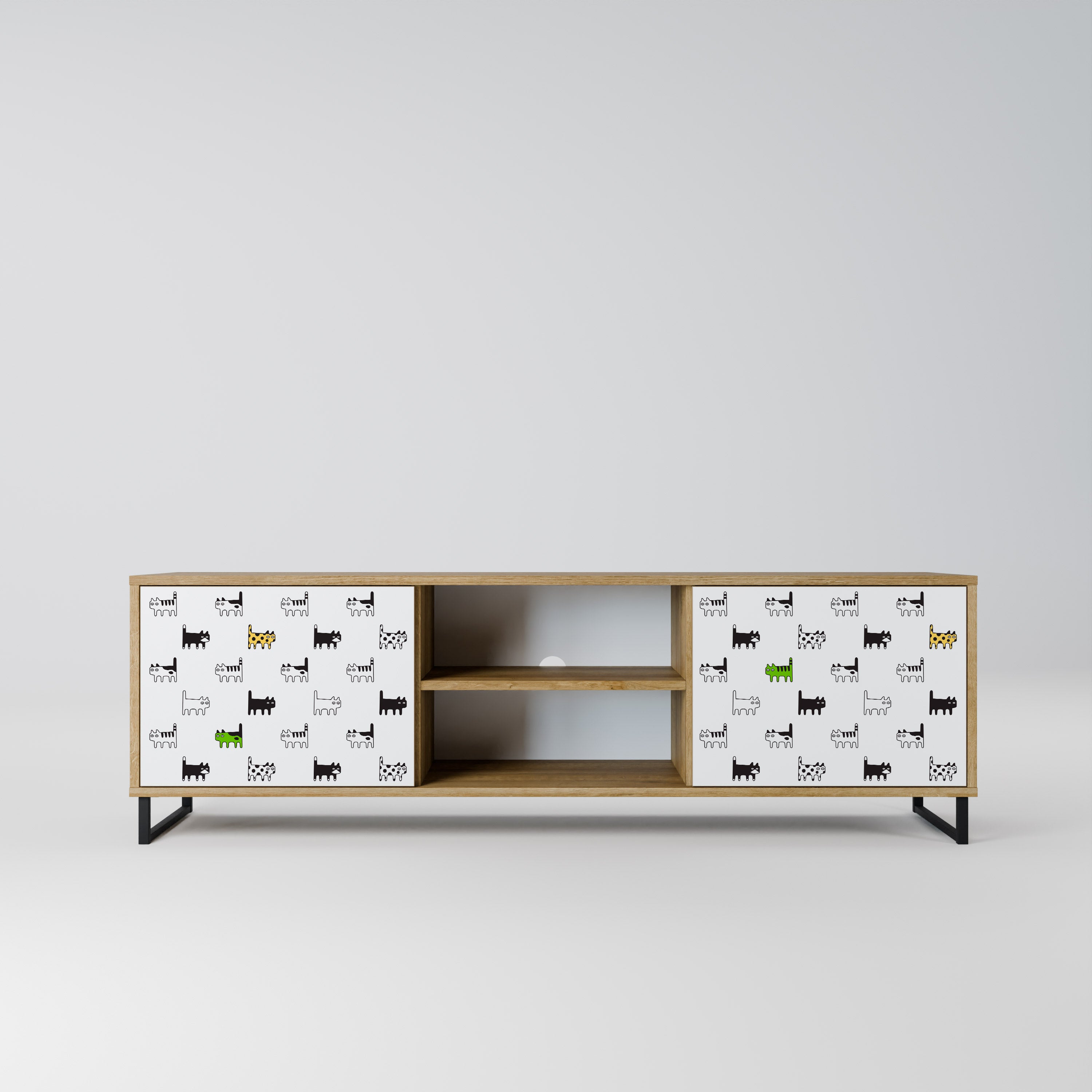 Mueble de TV de 2 puertas CATS COMPILATION en efecto roble