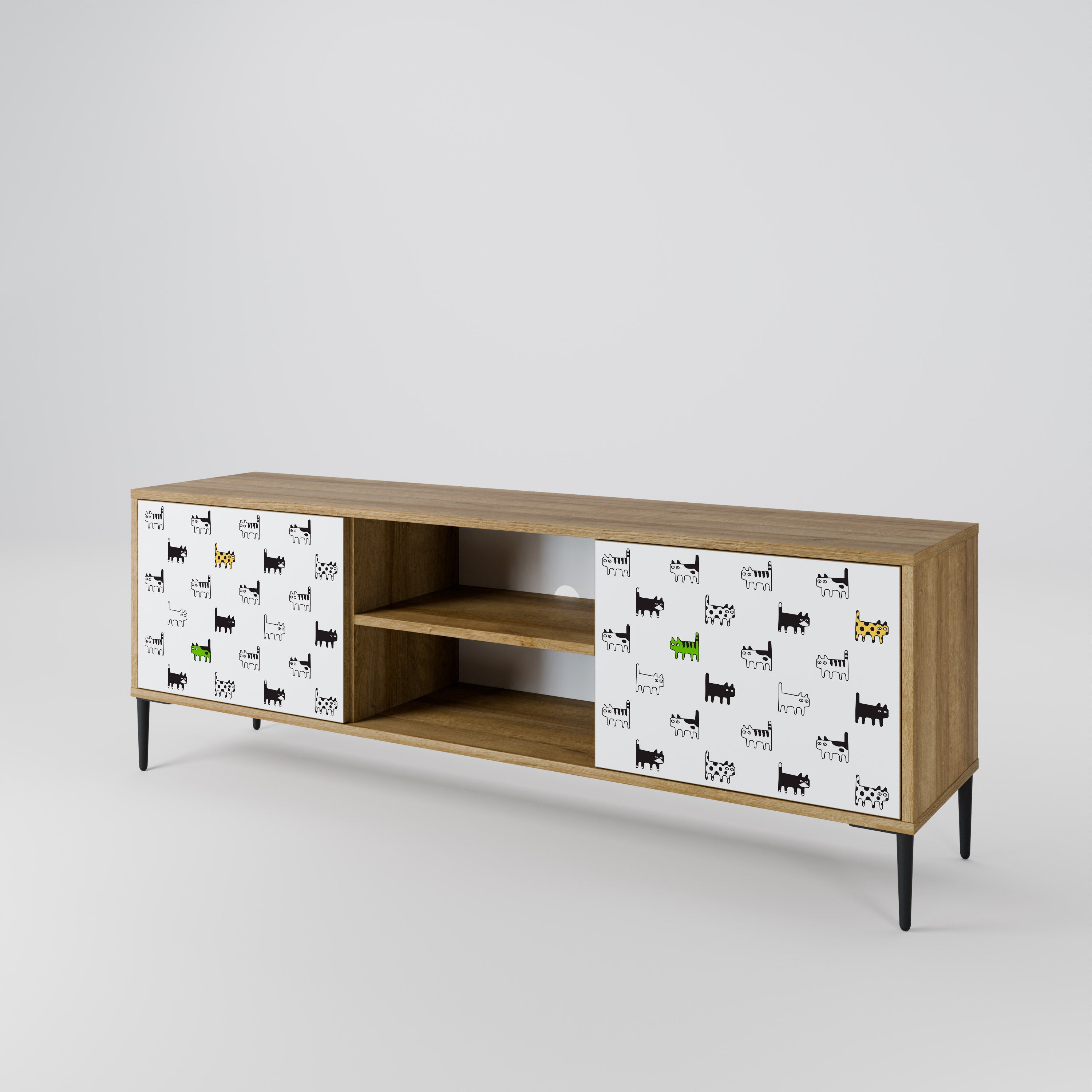 Mueble de TV de 2 puertas CATS COMPILATION en efecto roble