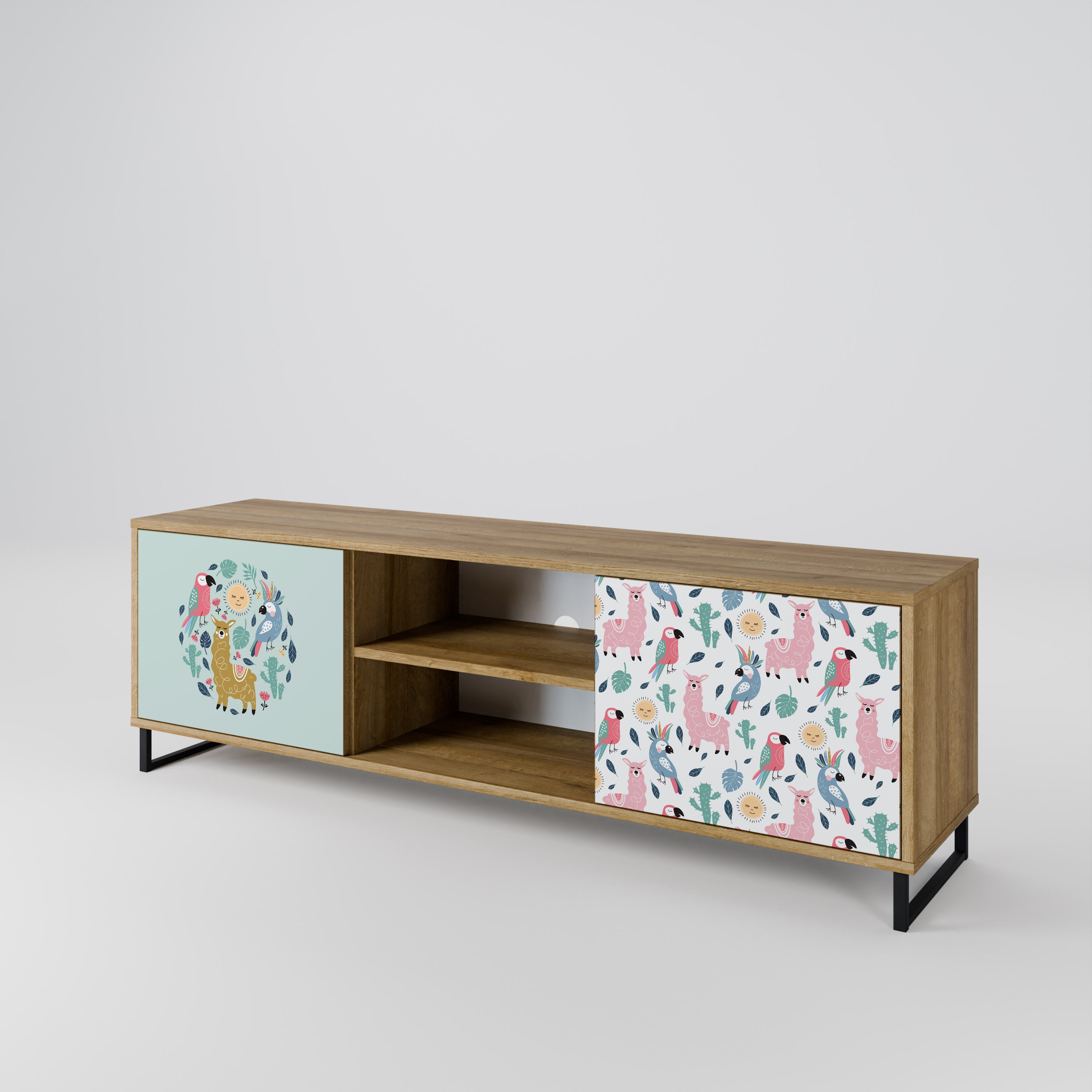 Mueble de TV de 2 puertas COLORFUL ALPACAS en efecto roble