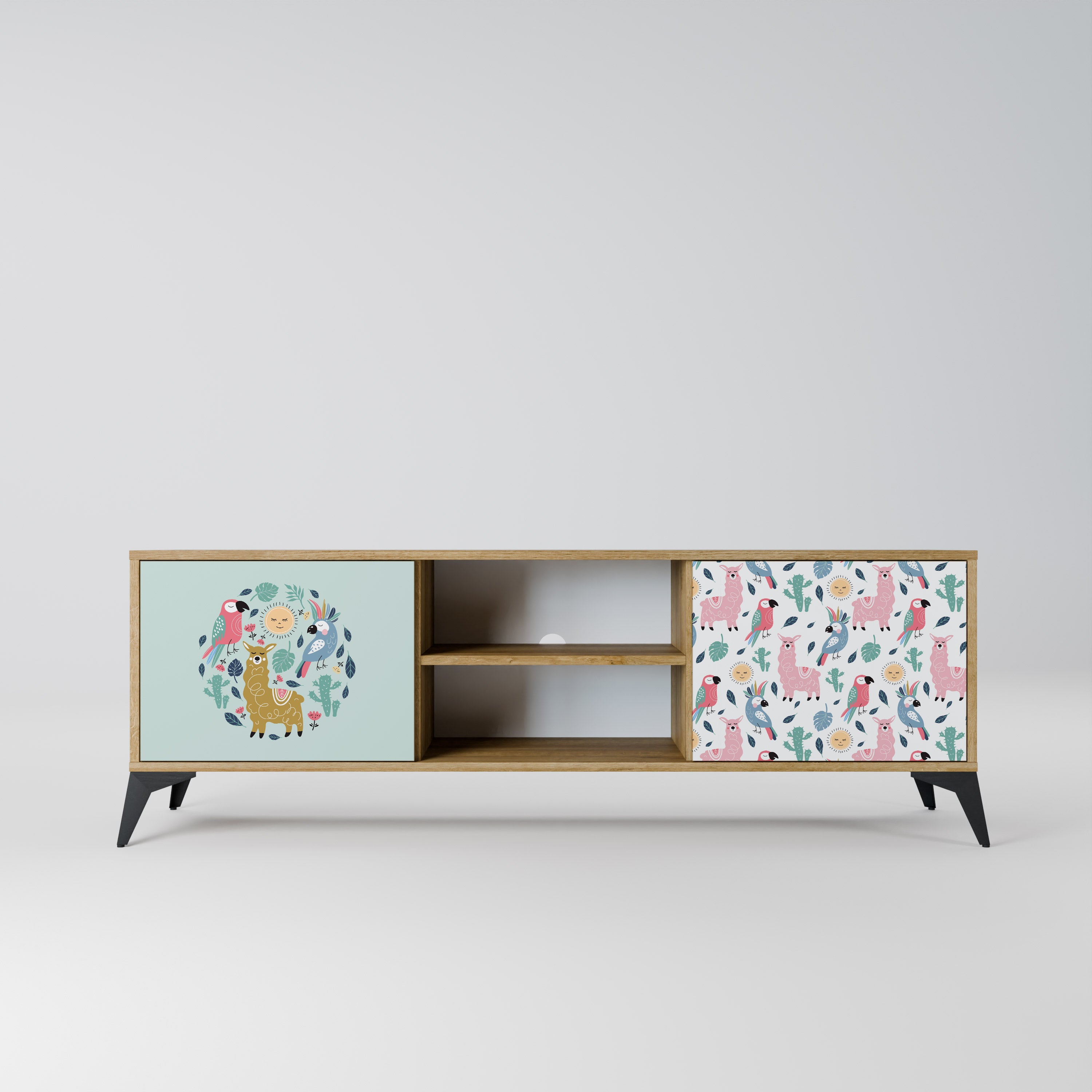 Mueble de TV de 2 puertas COLORFUL ALPACAS en efecto roble