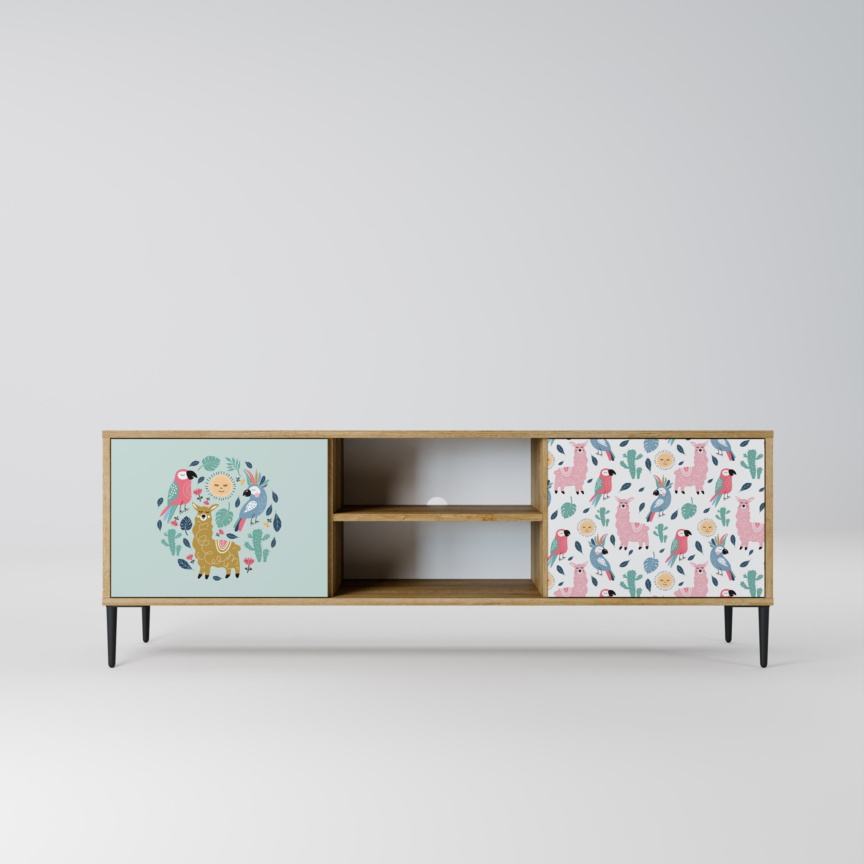 Mueble de TV de 2 puertas COLORFUL ALPACAS en efecto roble