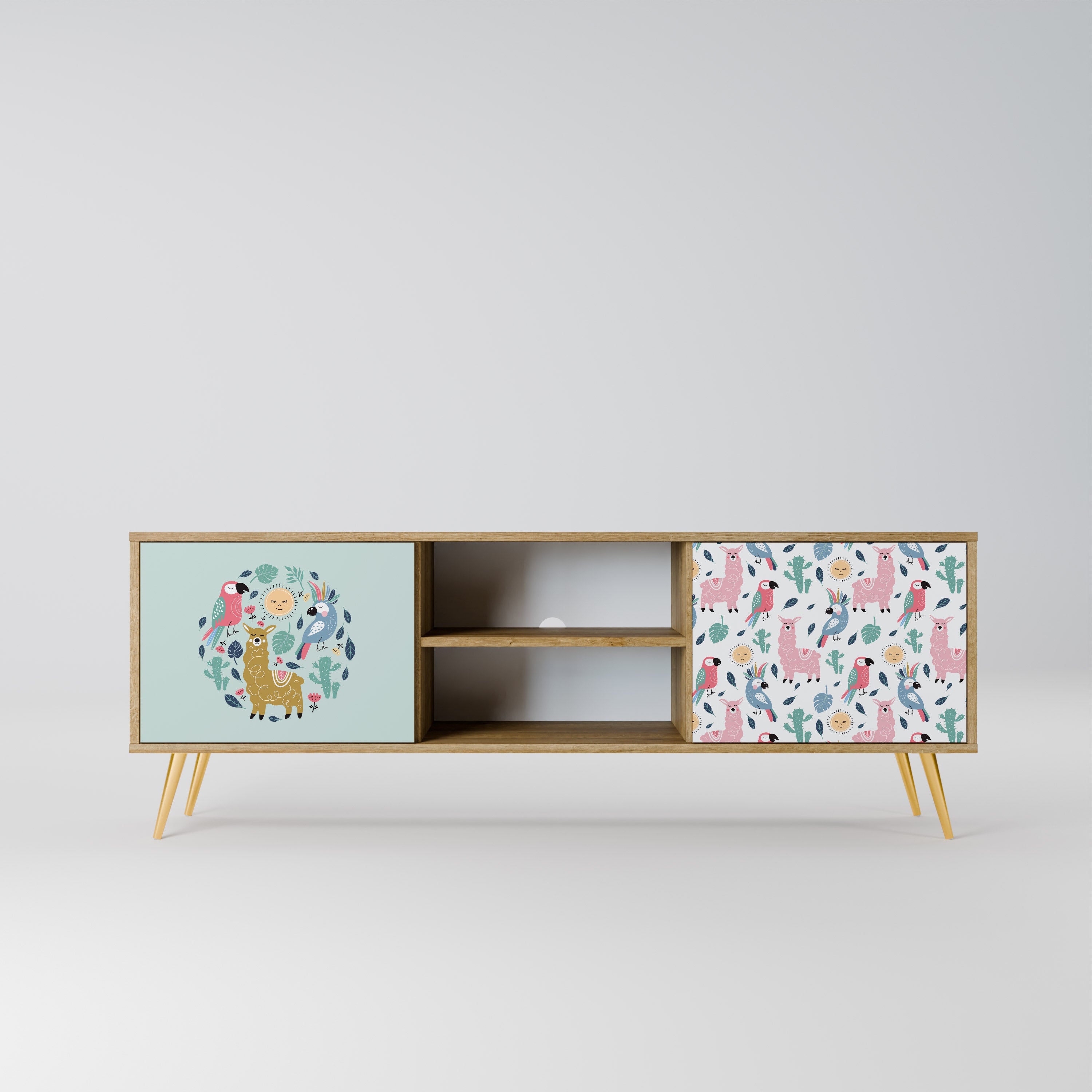 Mueble de TV de 2 puertas COLORFUL ALPACAS en efecto roble