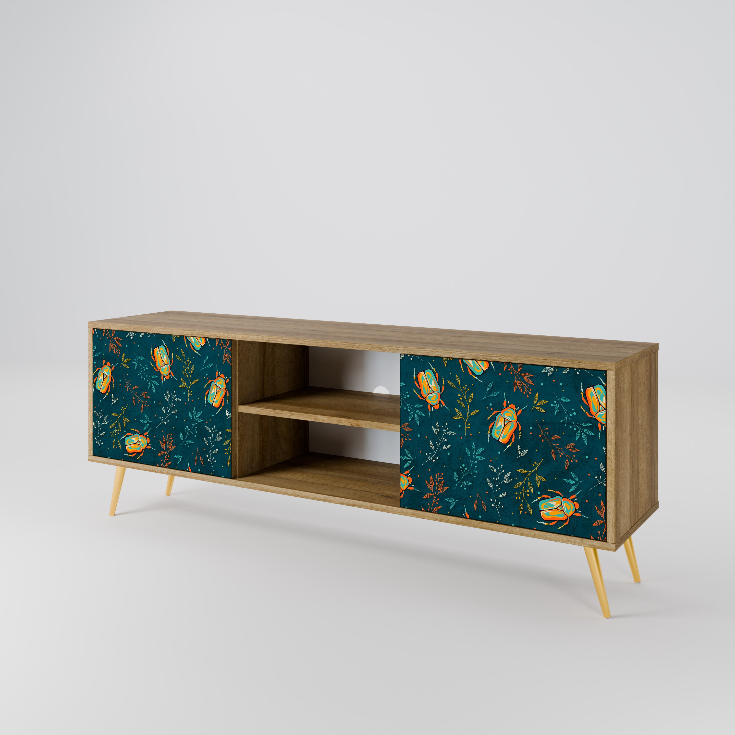 Mueble de TV de 2 puertas AUTUMN INSECTS en efecto roble