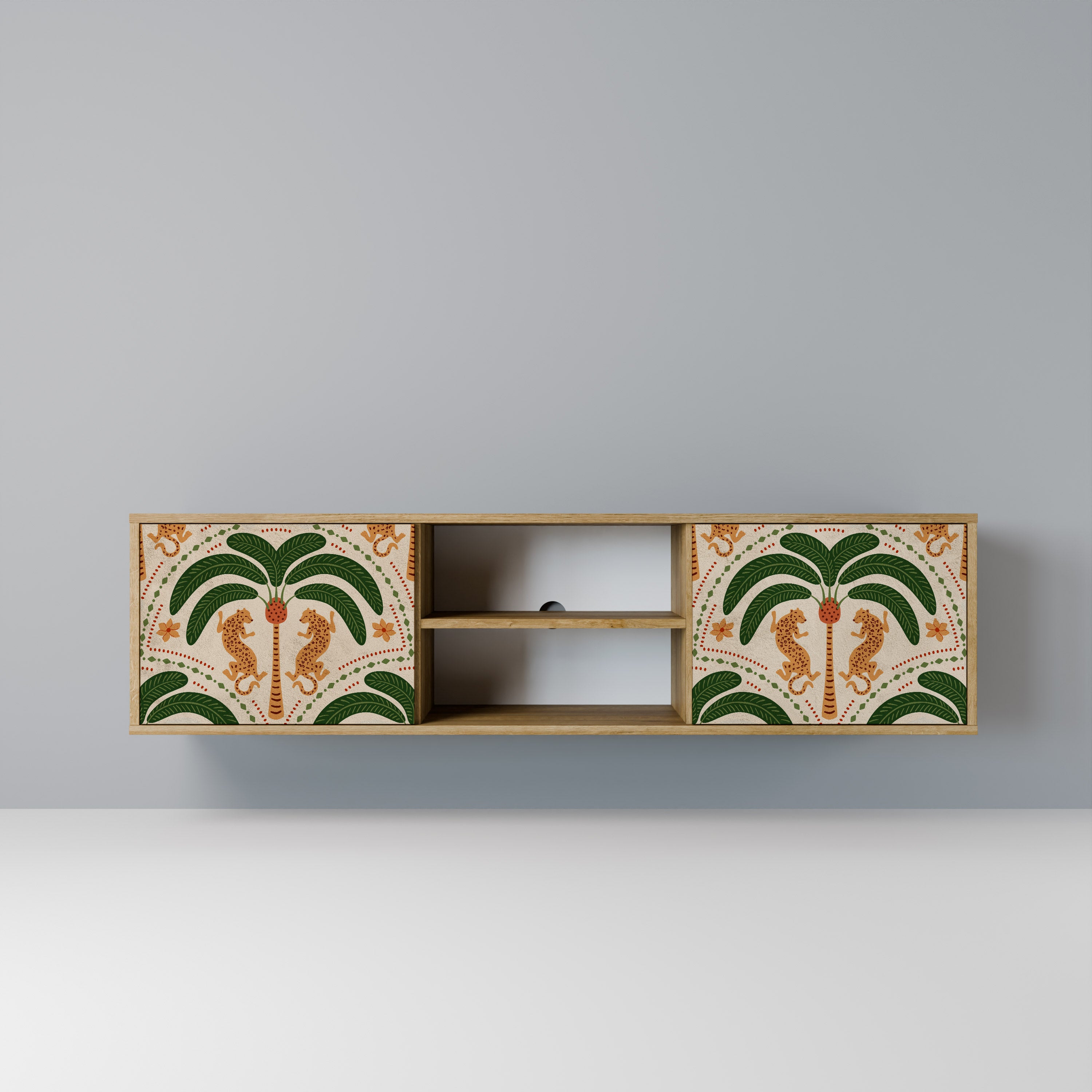 Mueble de TV de 2 puertas DANCING PREDATORS con efecto roble