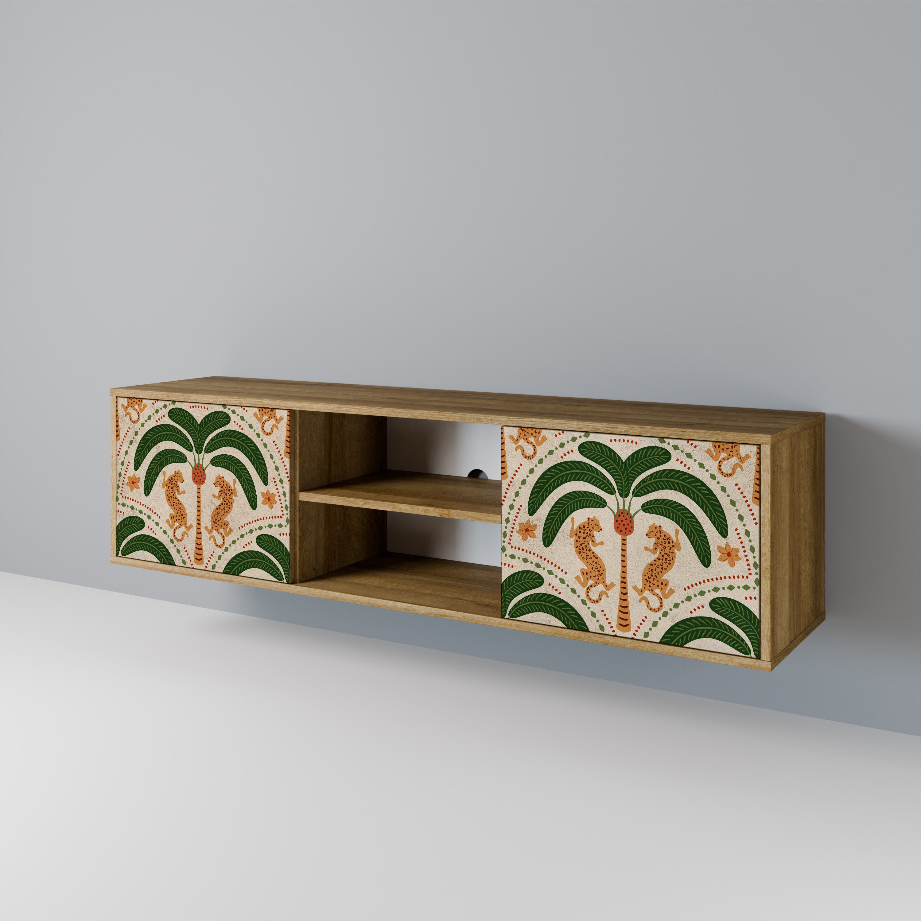 Mueble de TV de 2 puertas DANCING PREDATORS con efecto roble
