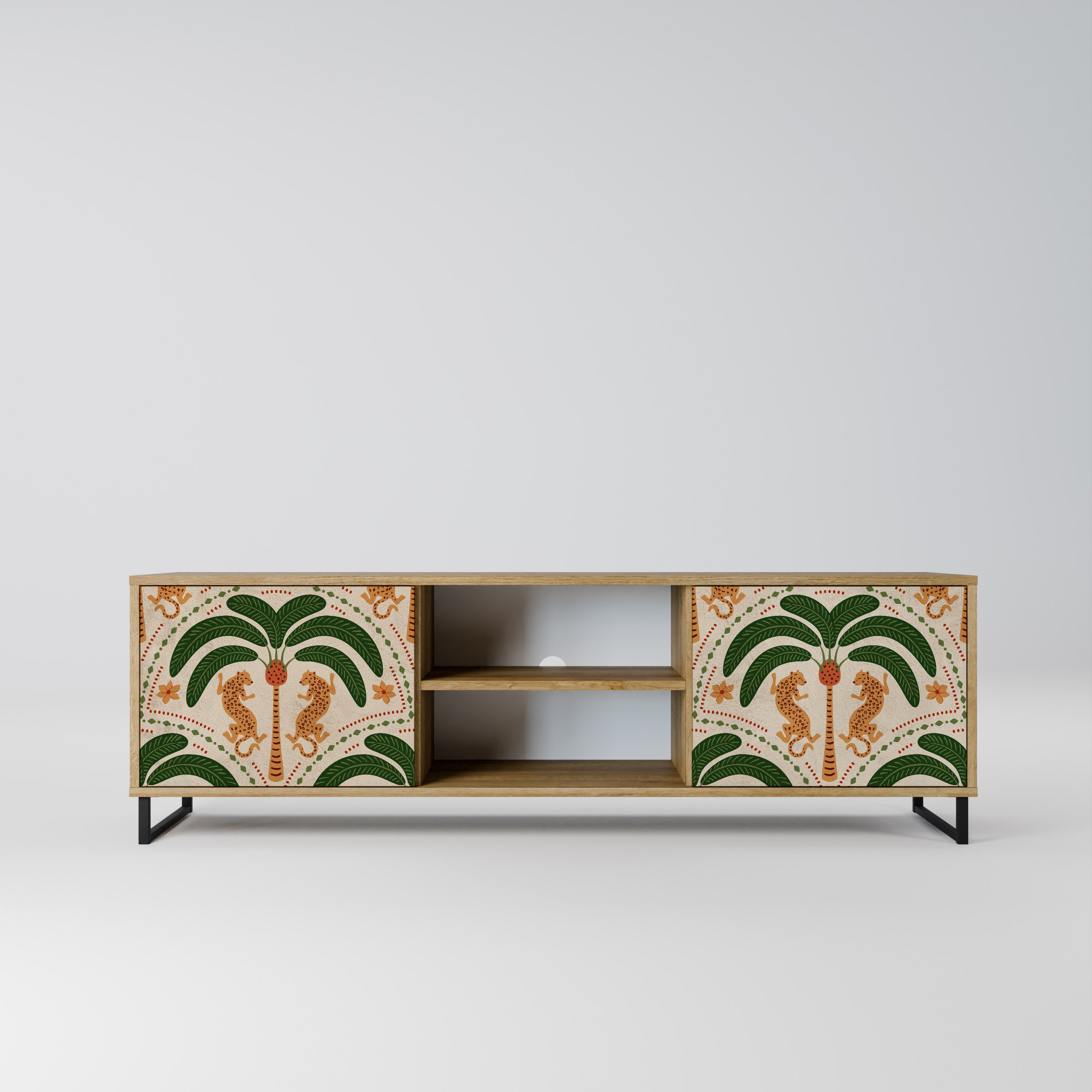 Mueble de TV de 2 puertas DANCING PREDATORS con efecto roble