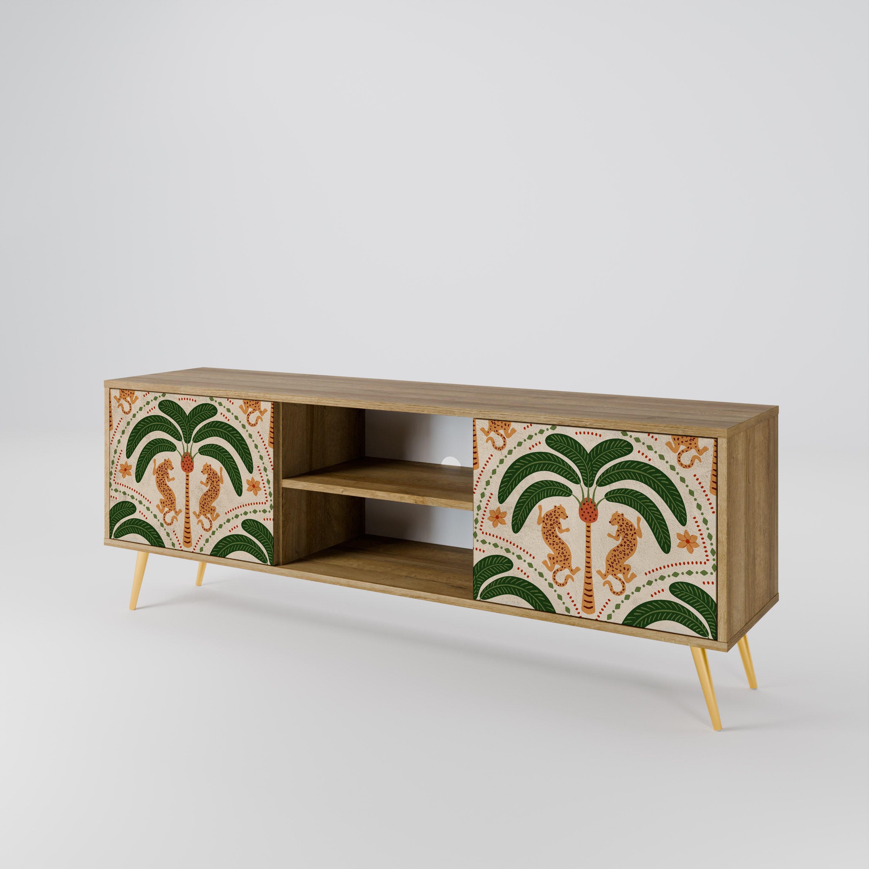 Mueble de TV de 2 puertas DANCING PREDATORS con efecto roble