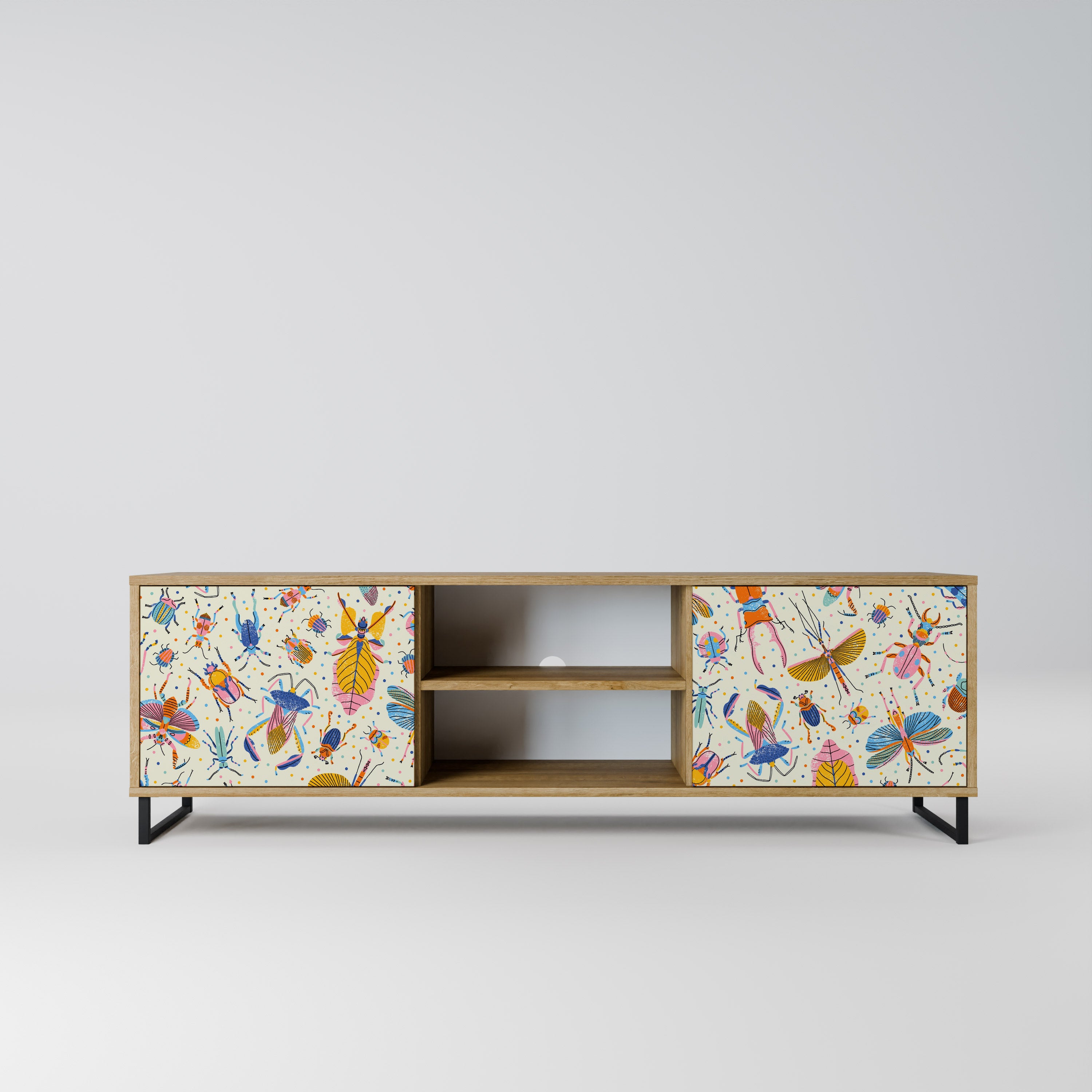 Mueble de TV de 2 puertas COLORFUL INSECTS en efecto roble