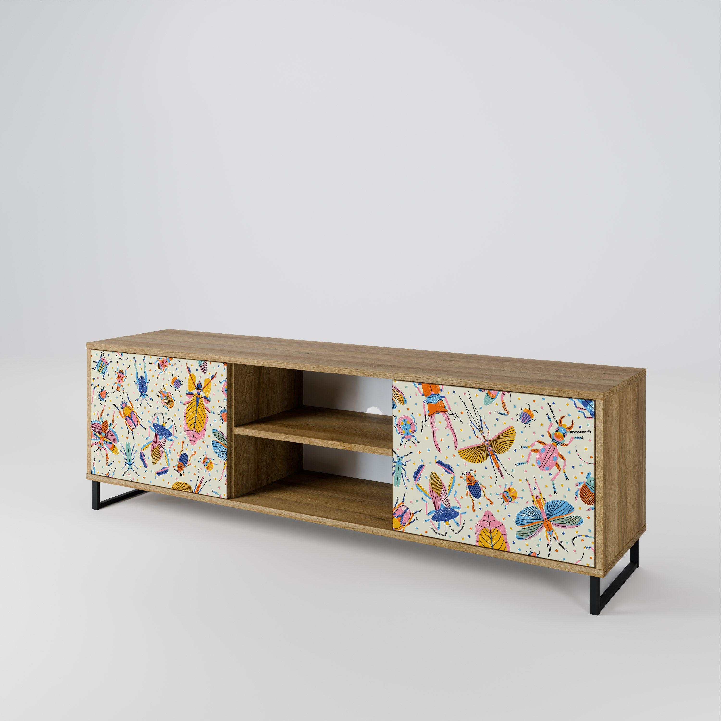 Mueble de TV de 2 puertas COLORFUL INSECTS en efecto roble