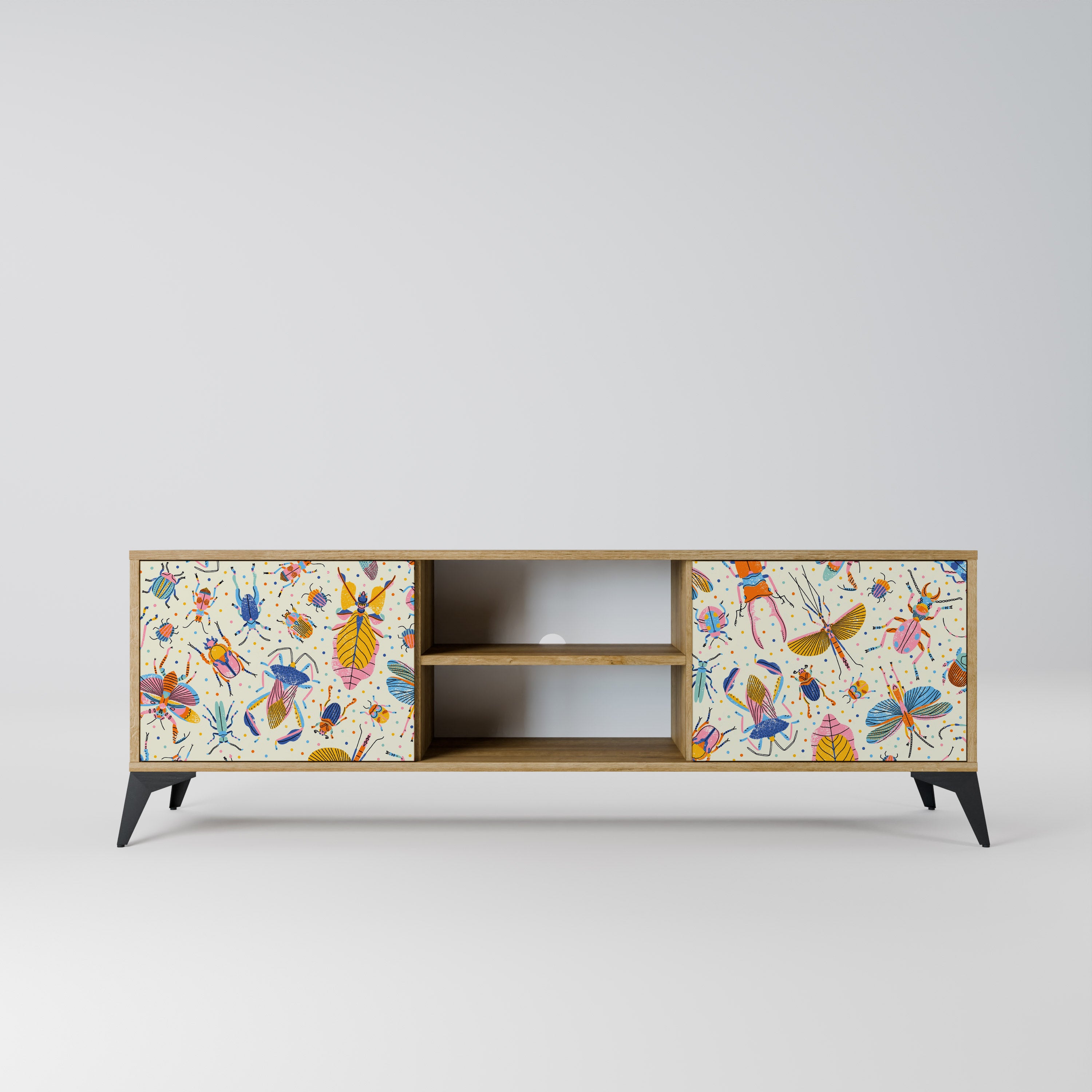 Mueble de TV de 2 puertas COLORFUL INSECTS en efecto roble