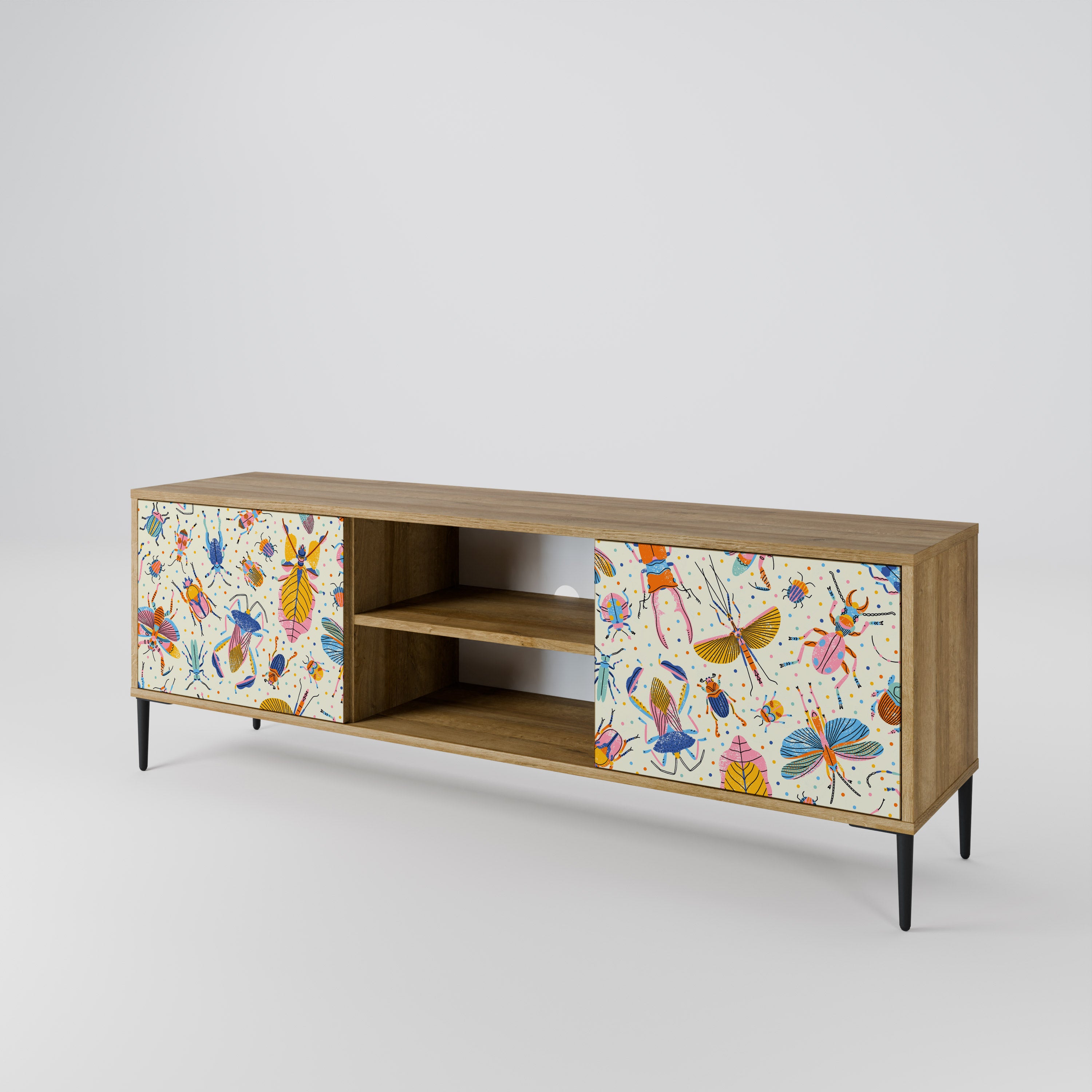 Mueble de TV de 2 puertas COLORFUL INSECTS en efecto roble