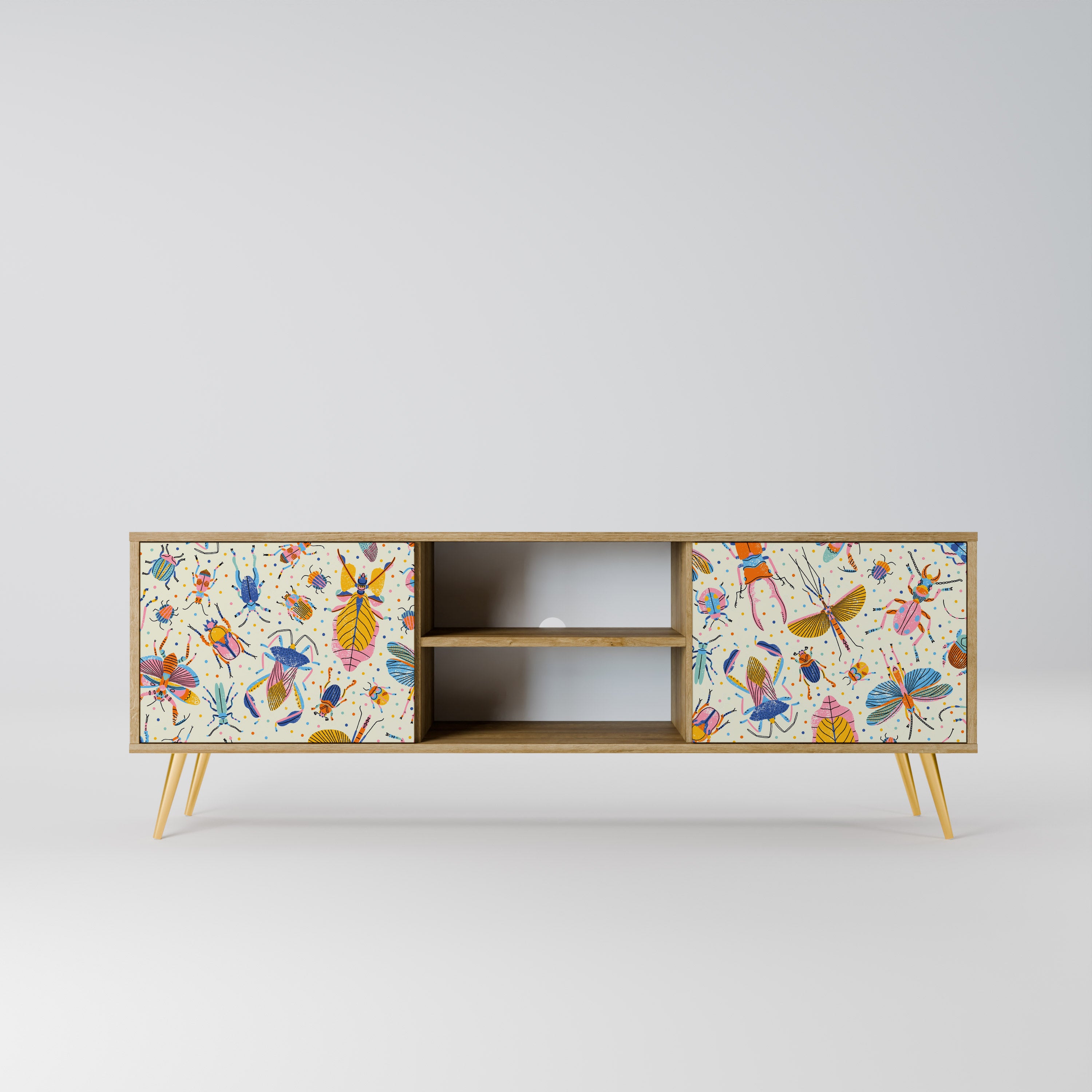 Mueble de TV de 2 puertas COLORFUL INSECTS en efecto roble