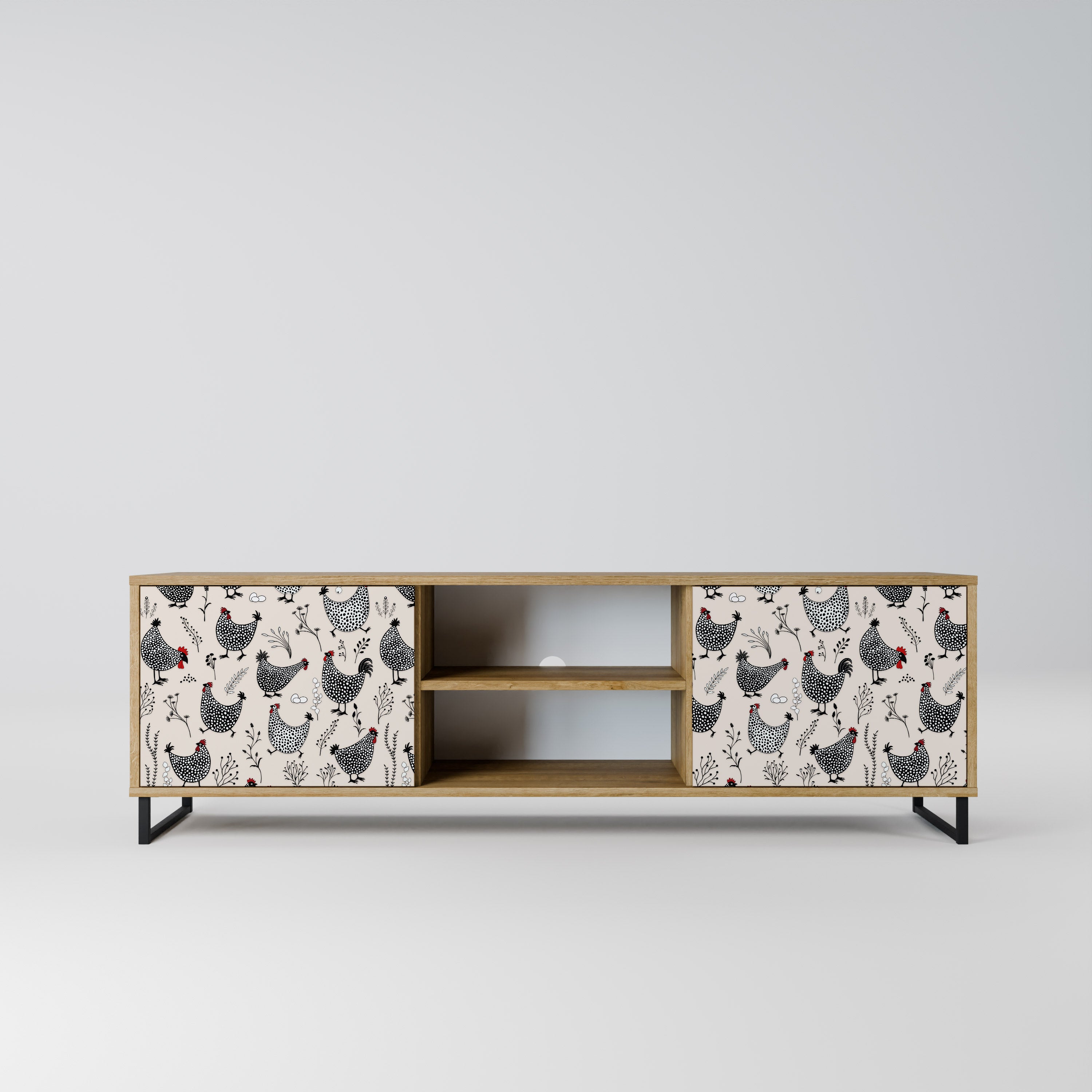 Mueble de TV de 2 puertas HAPPY HENS con efecto roble
